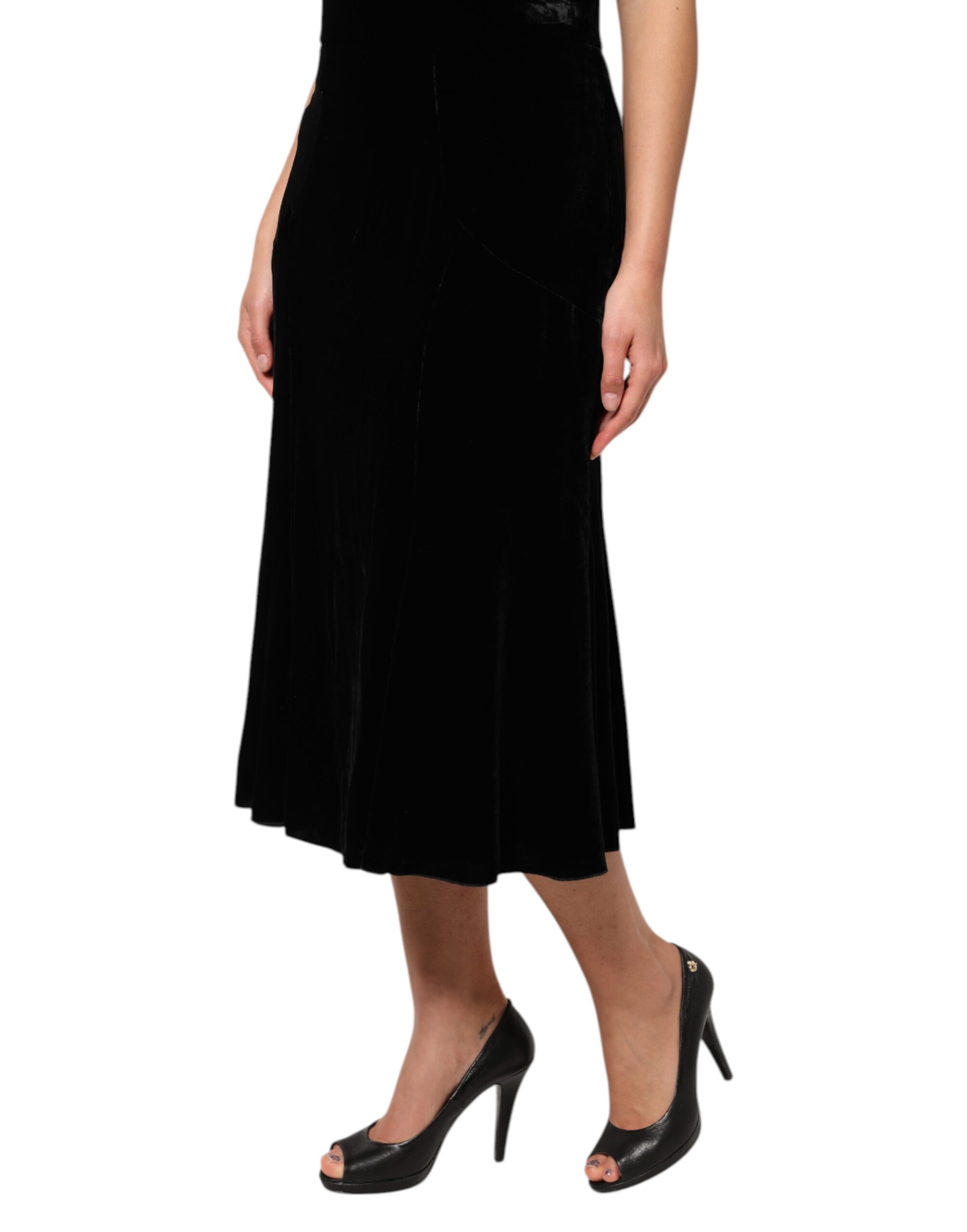Dolce & Gabbana Black High Waist Fit Flared Midi Skirt - Image 3