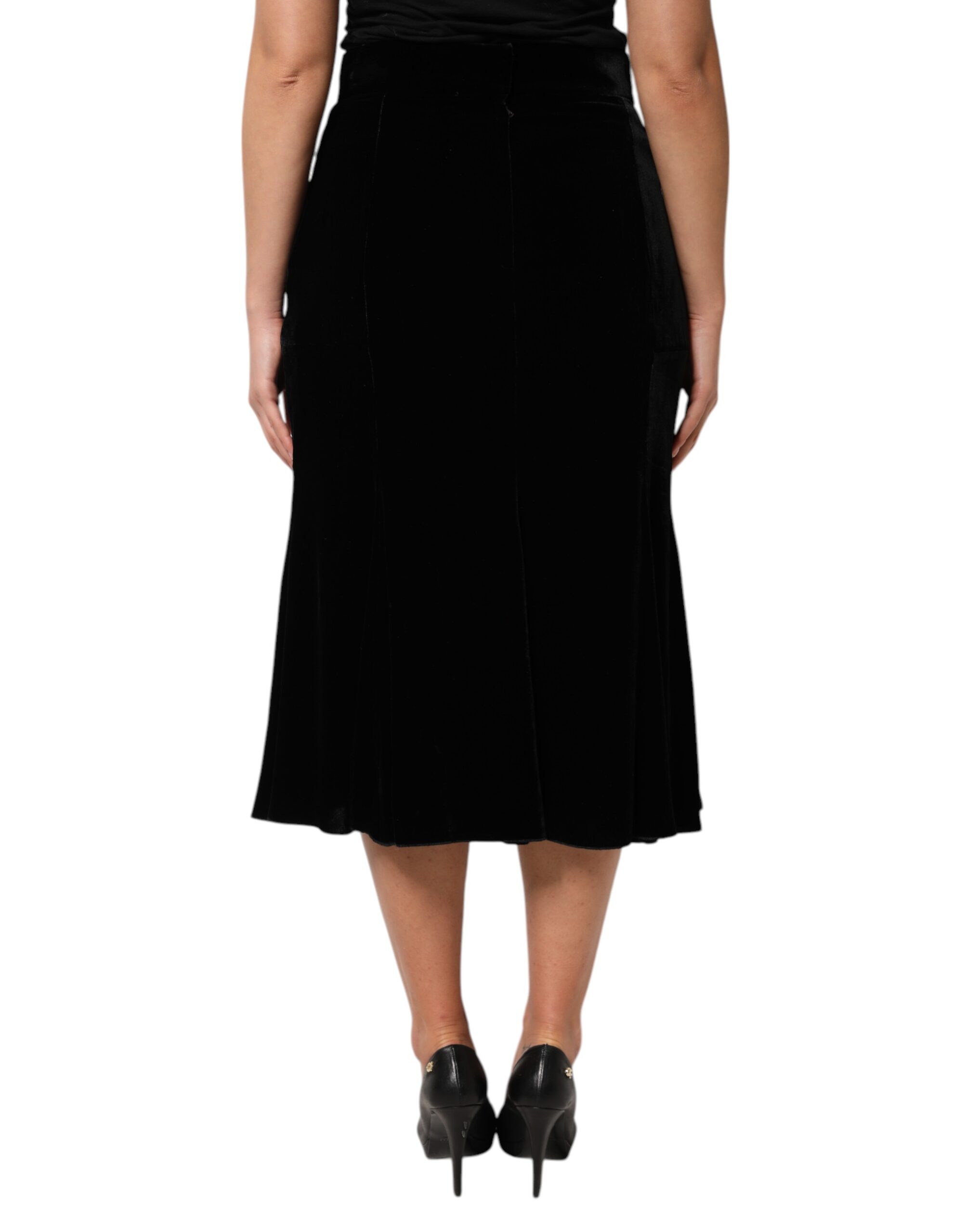 Dolce & Gabbana Black High Waist Fit Flared Midi Skirt - Image 4