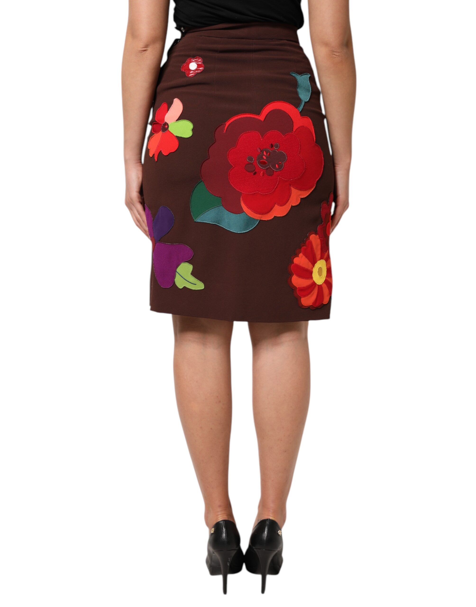 Dolce & Gabbana Brown Floral High Waist Side Slit Skirt - Image 4