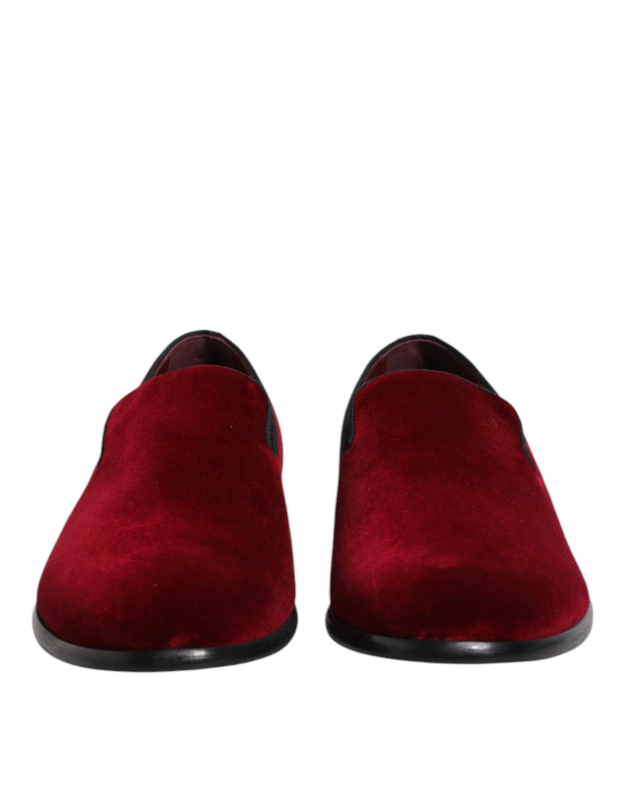 Dolce & Gabbana Red Cotton Velvet Slip On Loafers Formal Shoes - Image 2