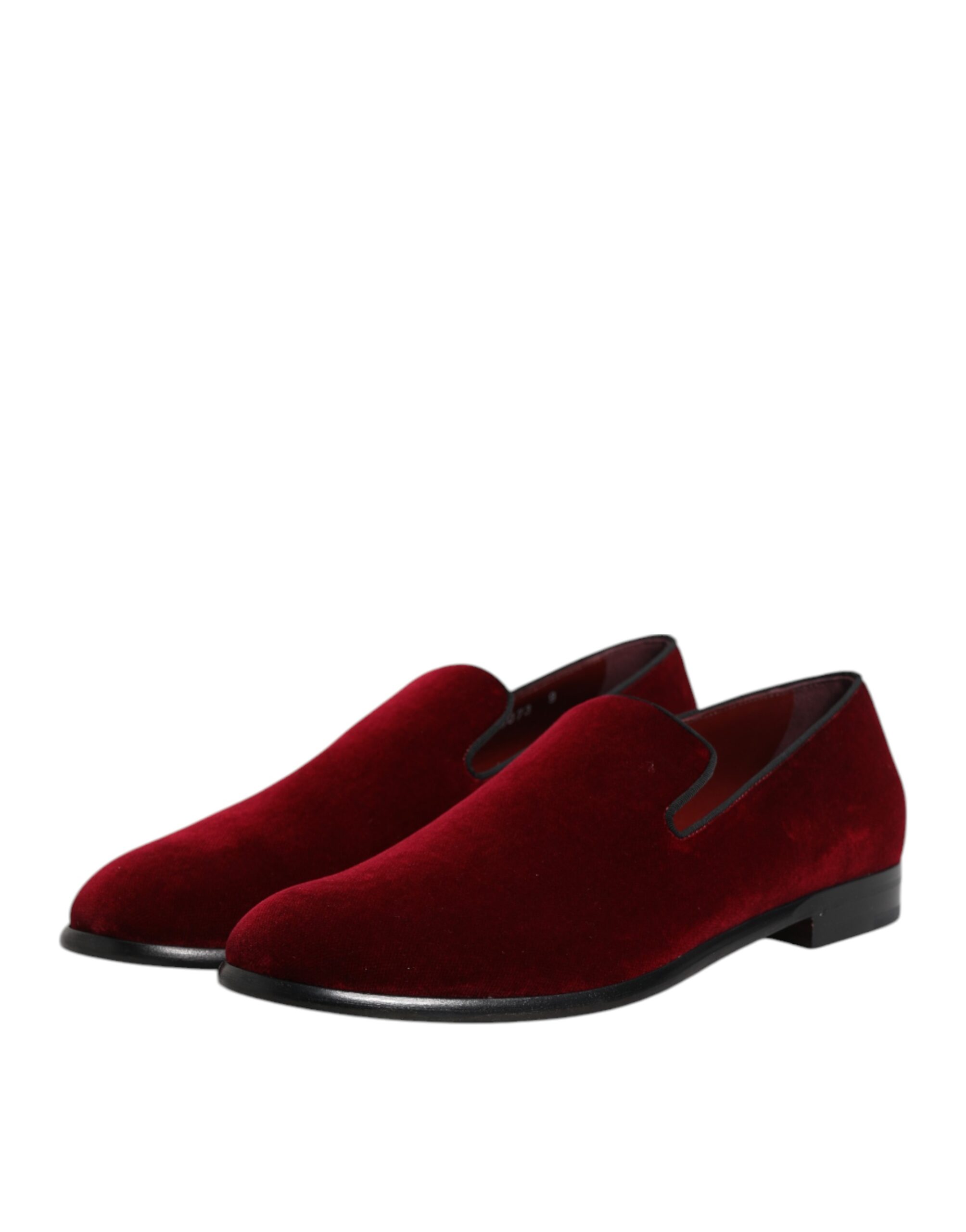 Dolce & Gabbana Red Cotton Velvet Slip On Loafers Formal Shoes - Image 4
