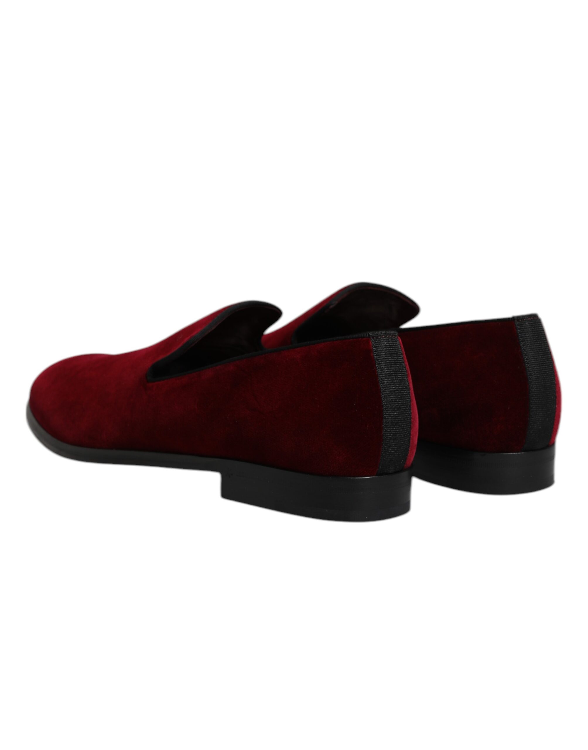Dolce & Gabbana Red Cotton Velvet Slip On Loafers Formal Shoes - Image 5