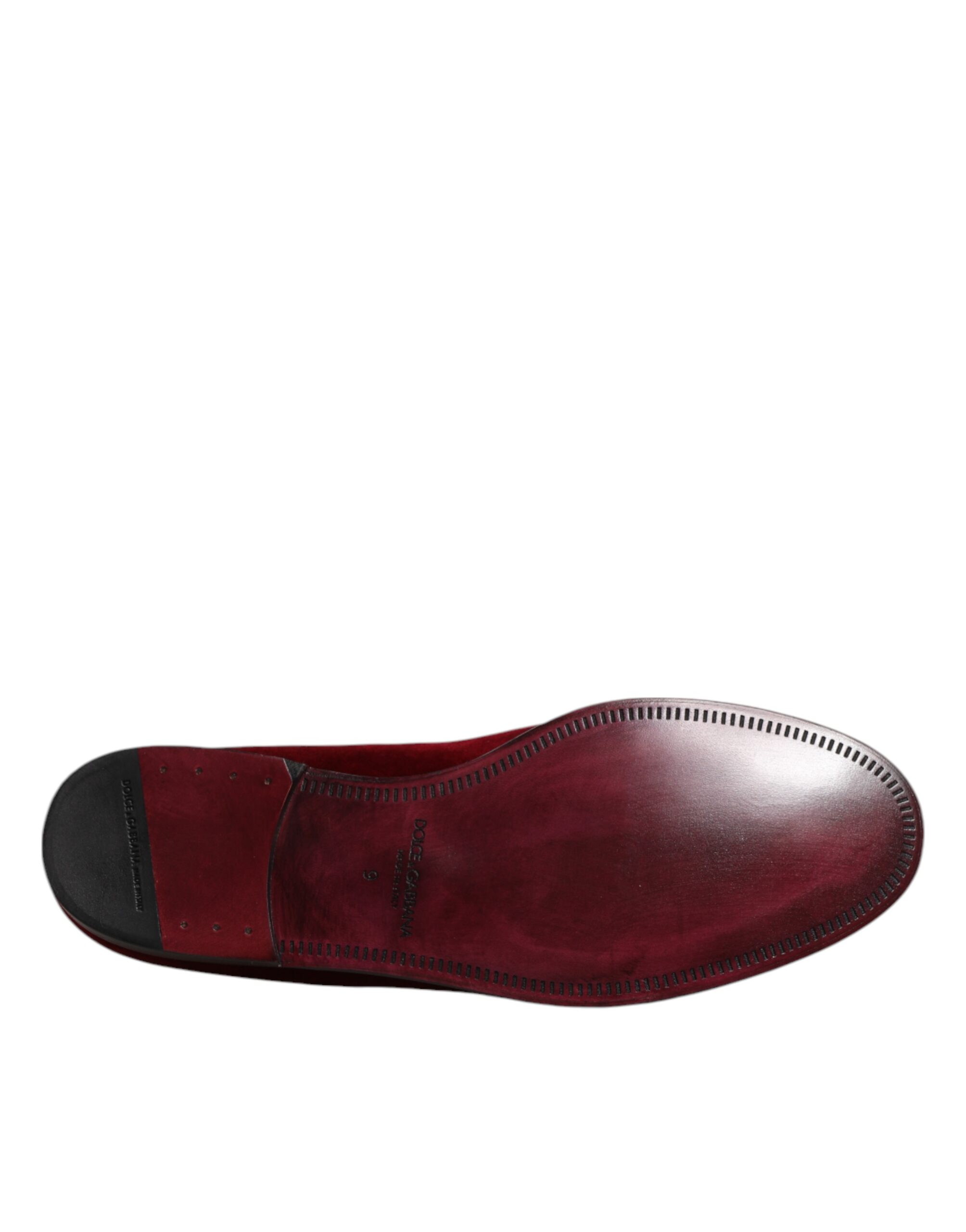 Dolce & Gabbana Red Cotton Velvet Slip On Loafers Formal Shoes - Image 8