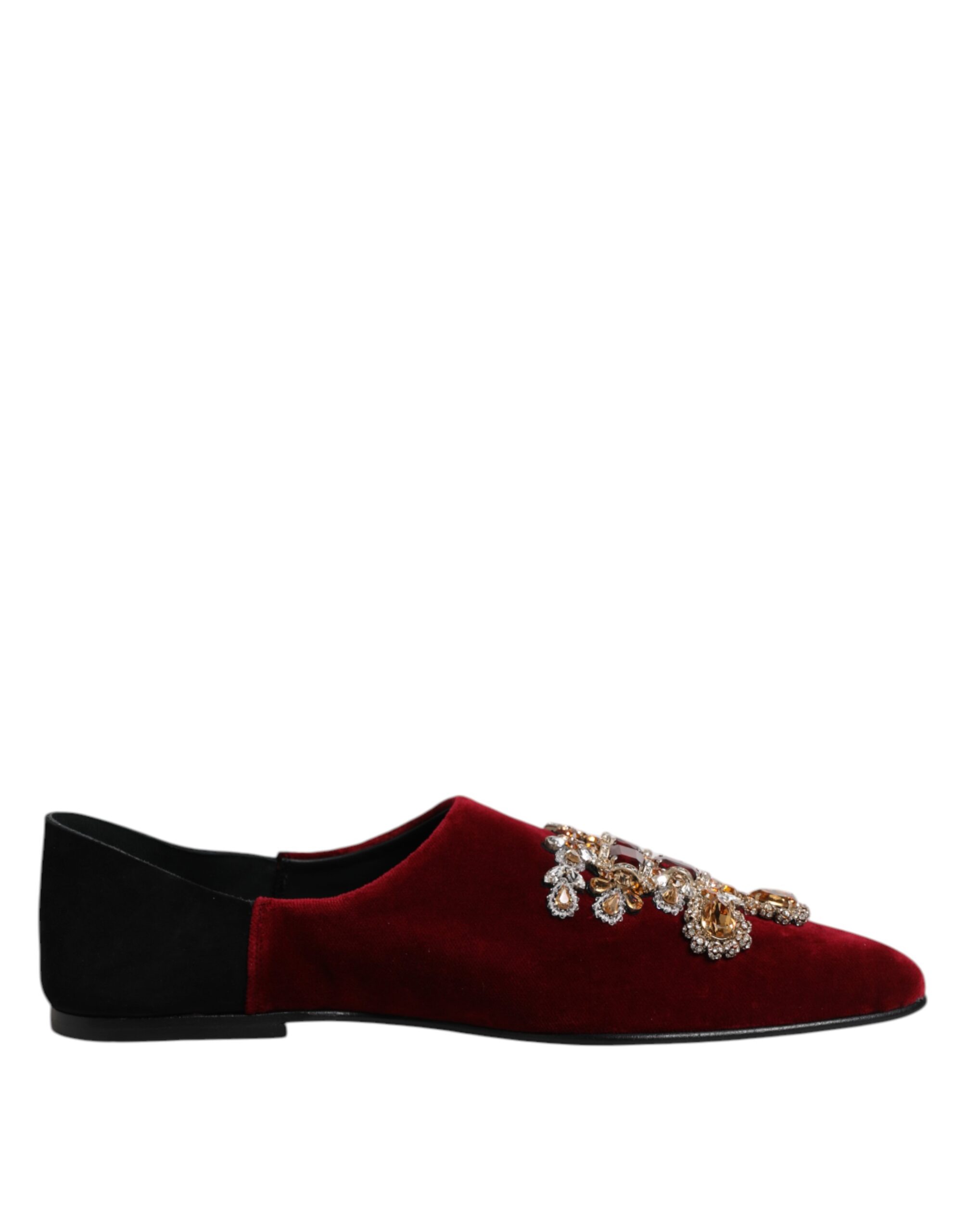 Dolce & Gabbana Black Red Velvet Embellished Slip On Shoes - Image 7