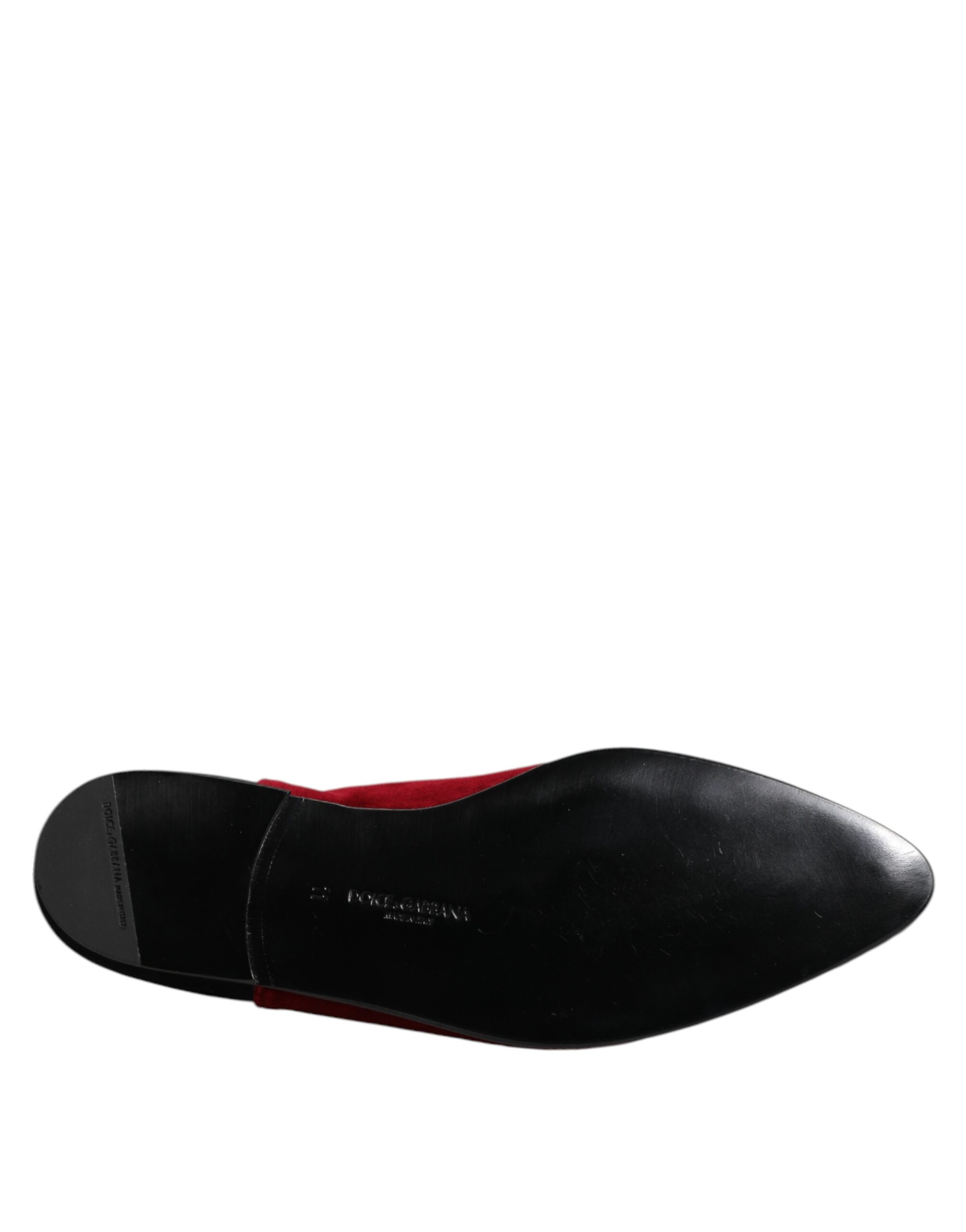 Dolce & Gabbana Black Red Velvet Embellished Slip On Shoes - Image 8