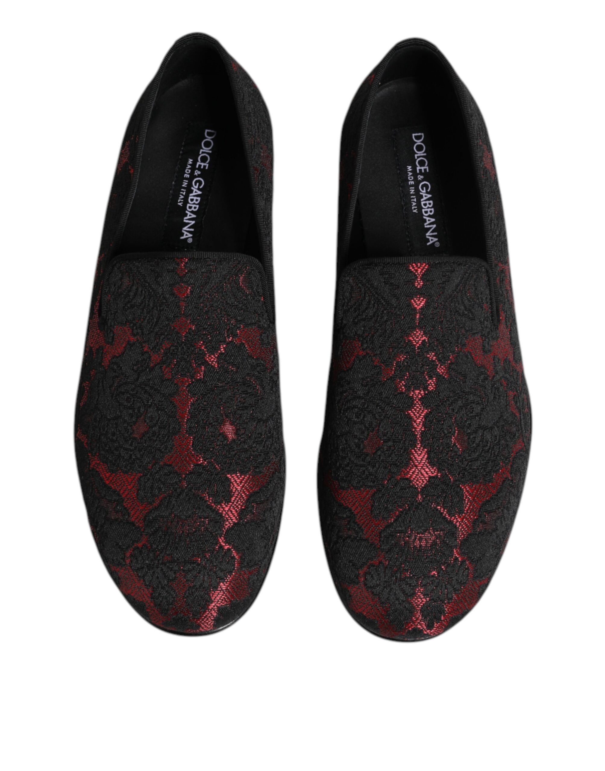 Dolce & Gabbana Red Black Jacquard Slip On Men Loafers Shoes - Image 3