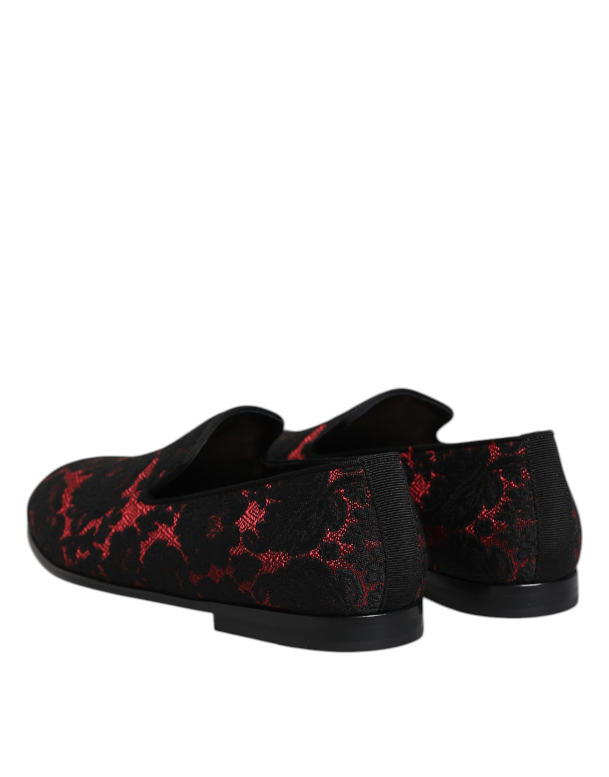 Dolce & Gabbana Red Black Jacquard Slip On Men Loafers Shoes - Image 5