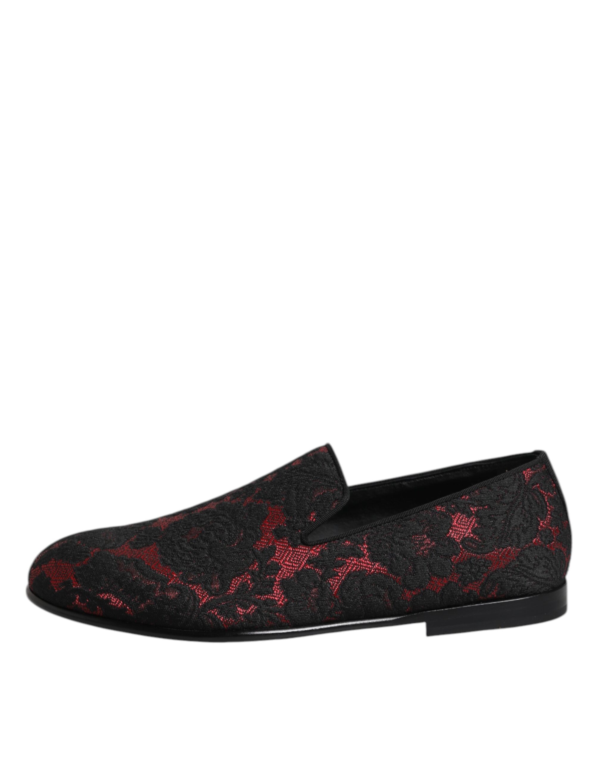 Dolce & Gabbana Red Black Jacquard Slip On Men Loafers Shoes - Image 6
