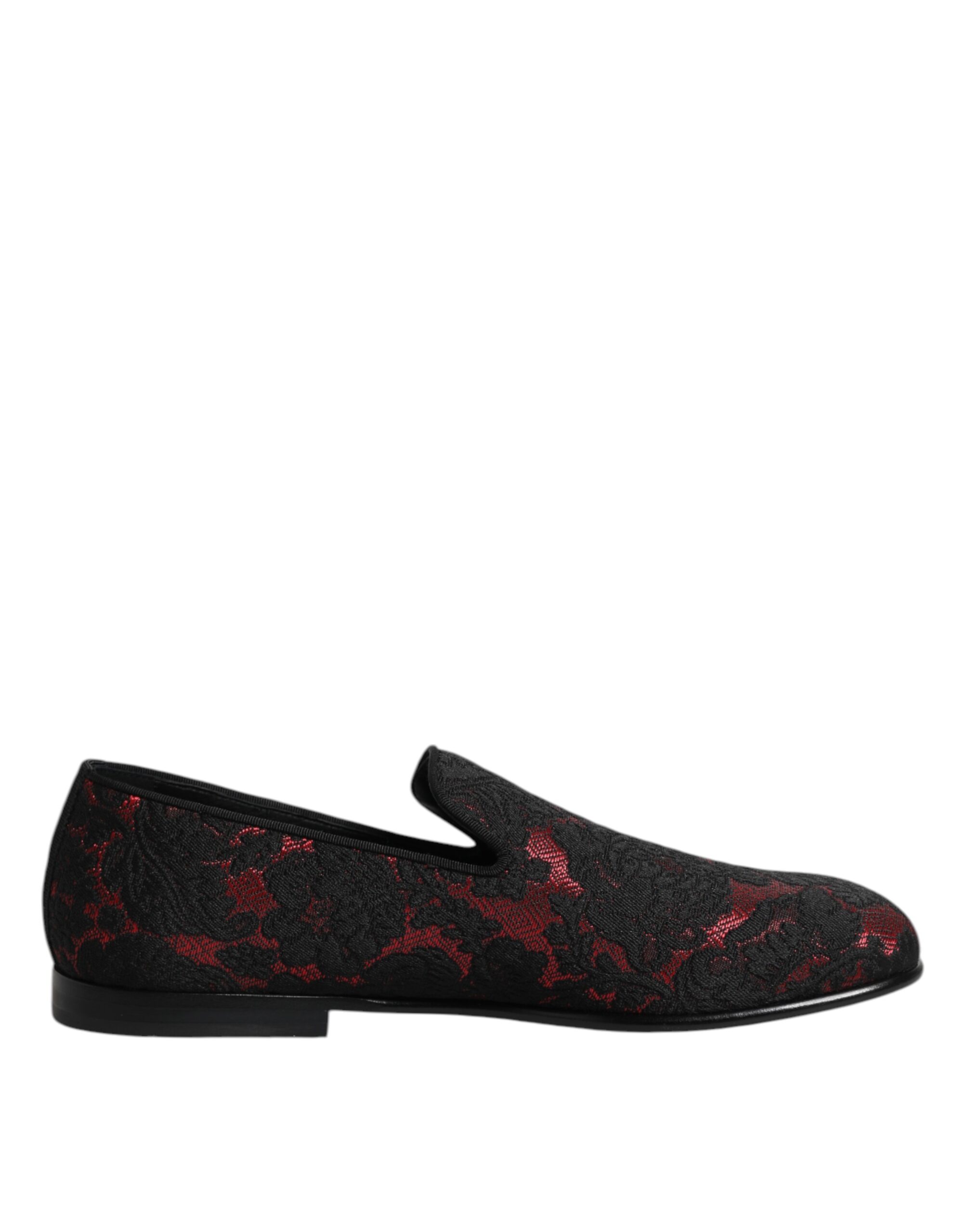 Dolce & Gabbana Red Black Jacquard Slip On Men Loafers Shoes - Image 7