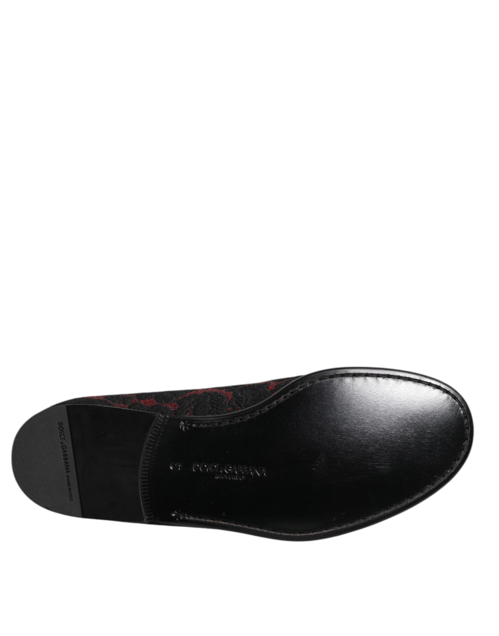 Dolce & Gabbana Red Black Jacquard Slip On Men Loafers Shoes - Image 8