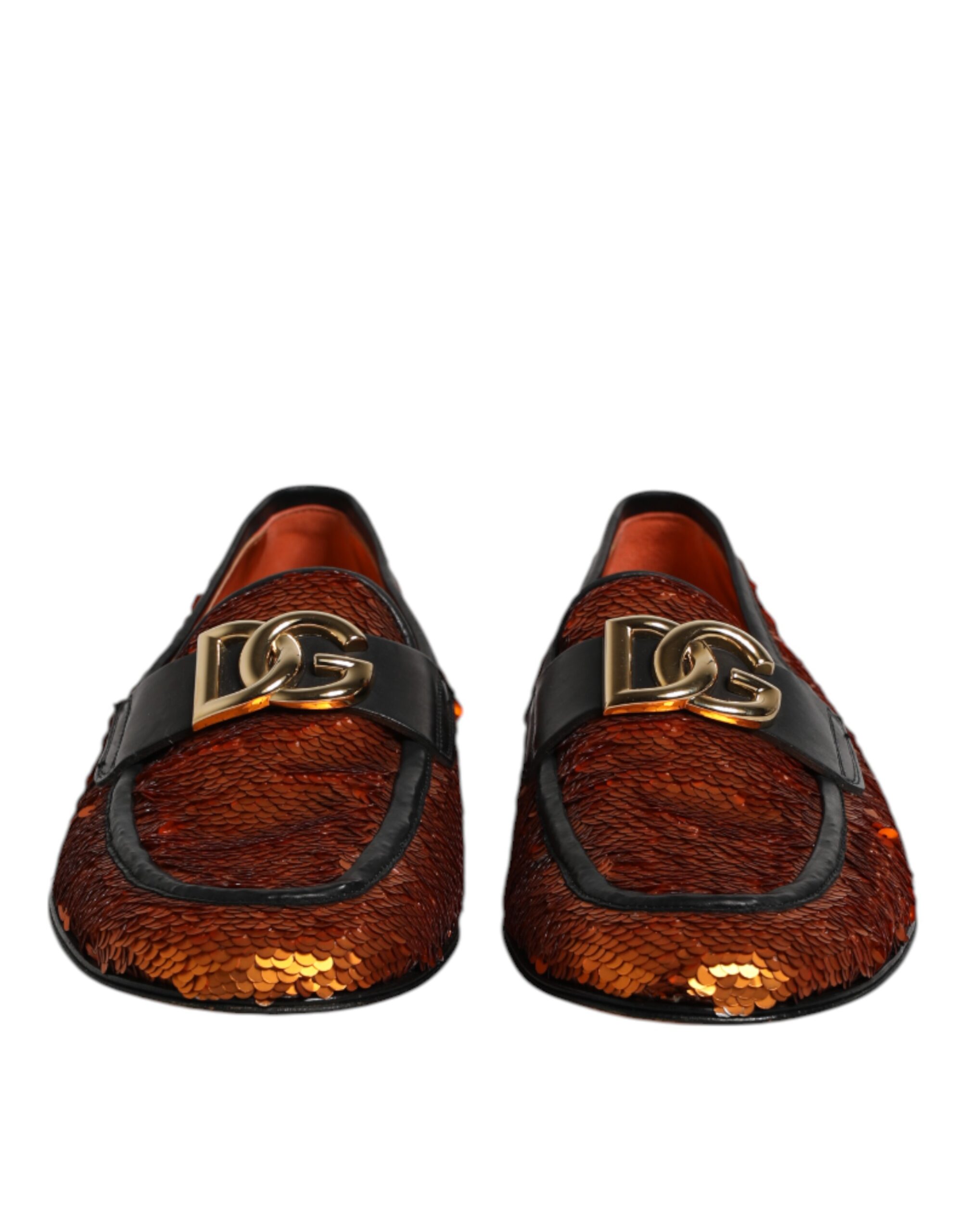 Dolce & Gabbana Orange Sequin Embellished Men Loafers Shoes - Image 2