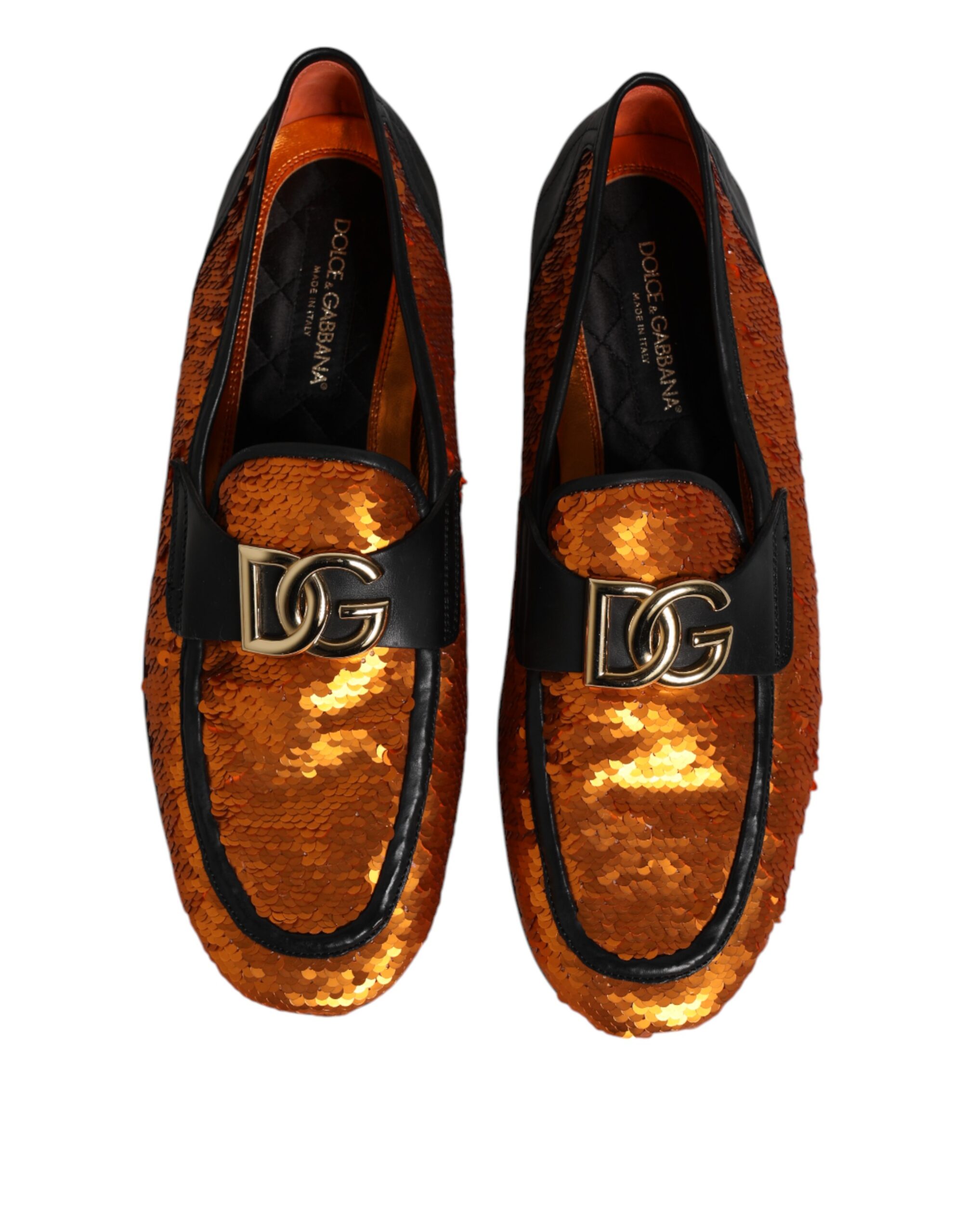 Dolce & Gabbana Orange Sequin Embellished Men Loafers Shoes - Image 3