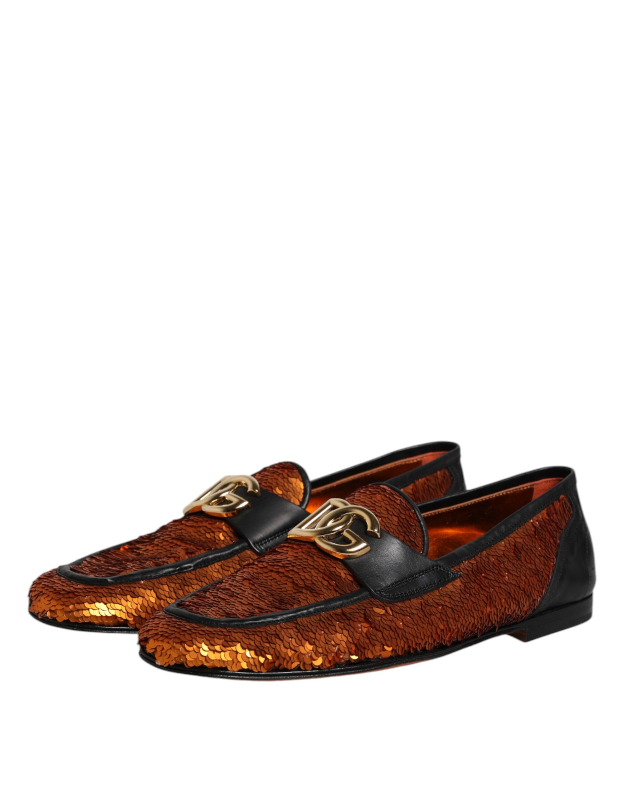 Dolce & Gabbana Orange Sequin Embellished Men Loafers Shoes - Image 4