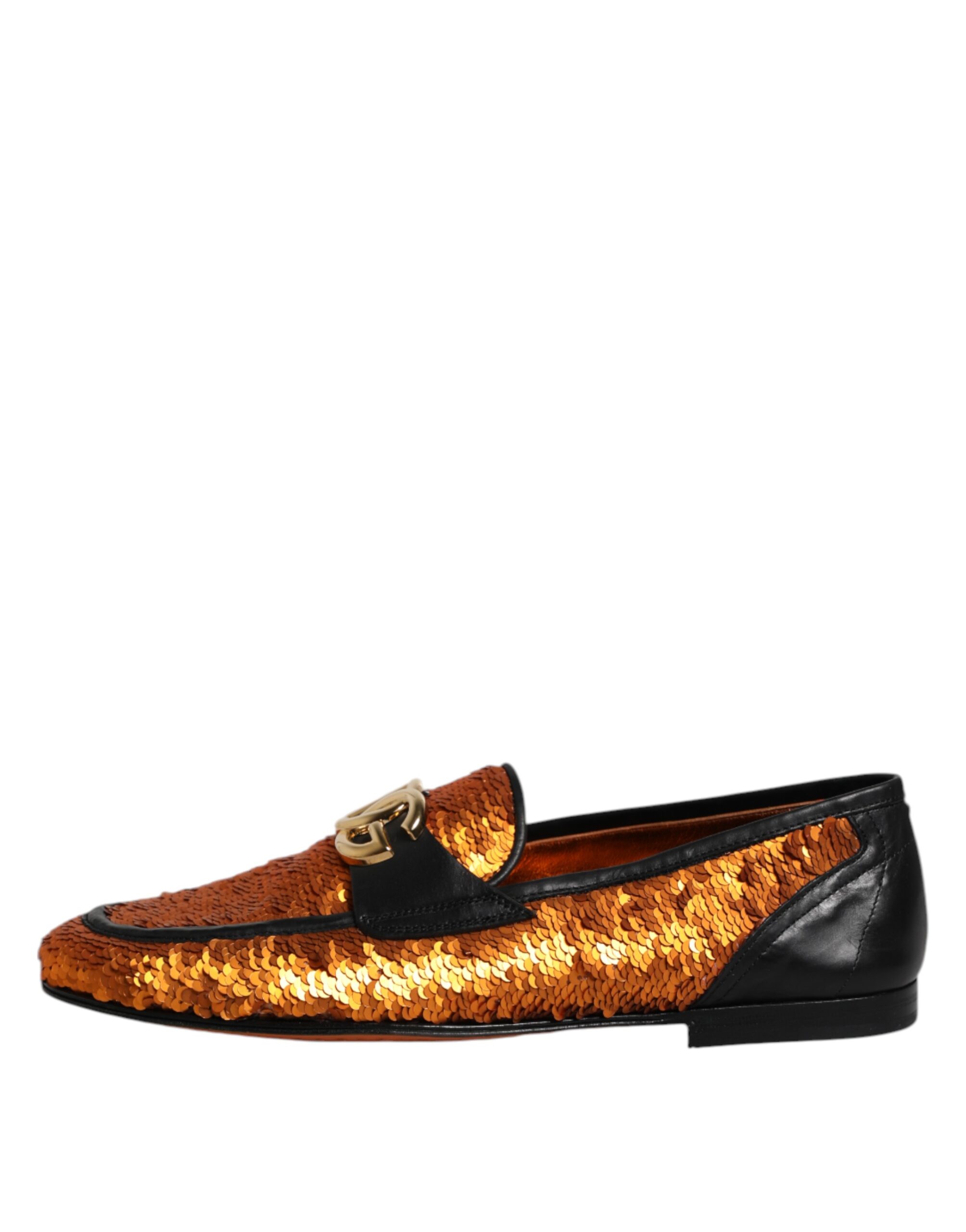 Dolce & Gabbana Orange Sequin Embellished Men Loafers Shoes - Image 6