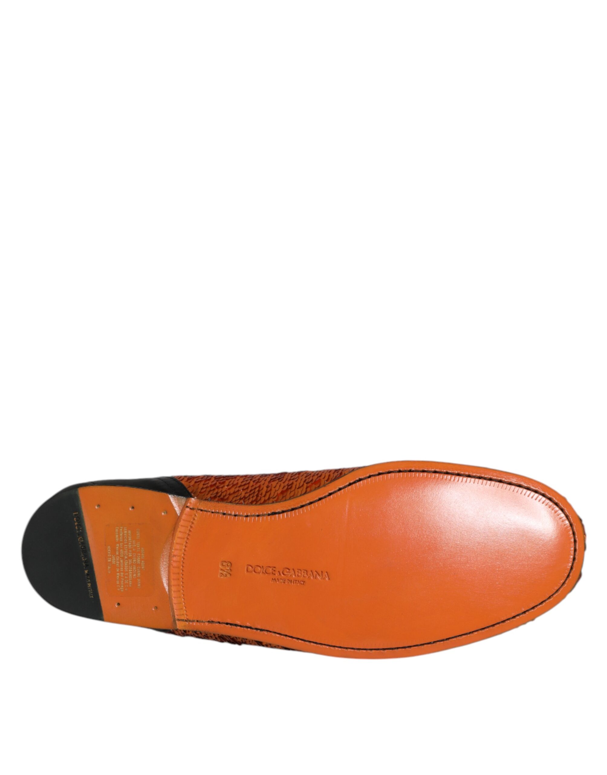Dolce & Gabbana Orange Sequin Embellished Men Loafers Shoes - Image 8