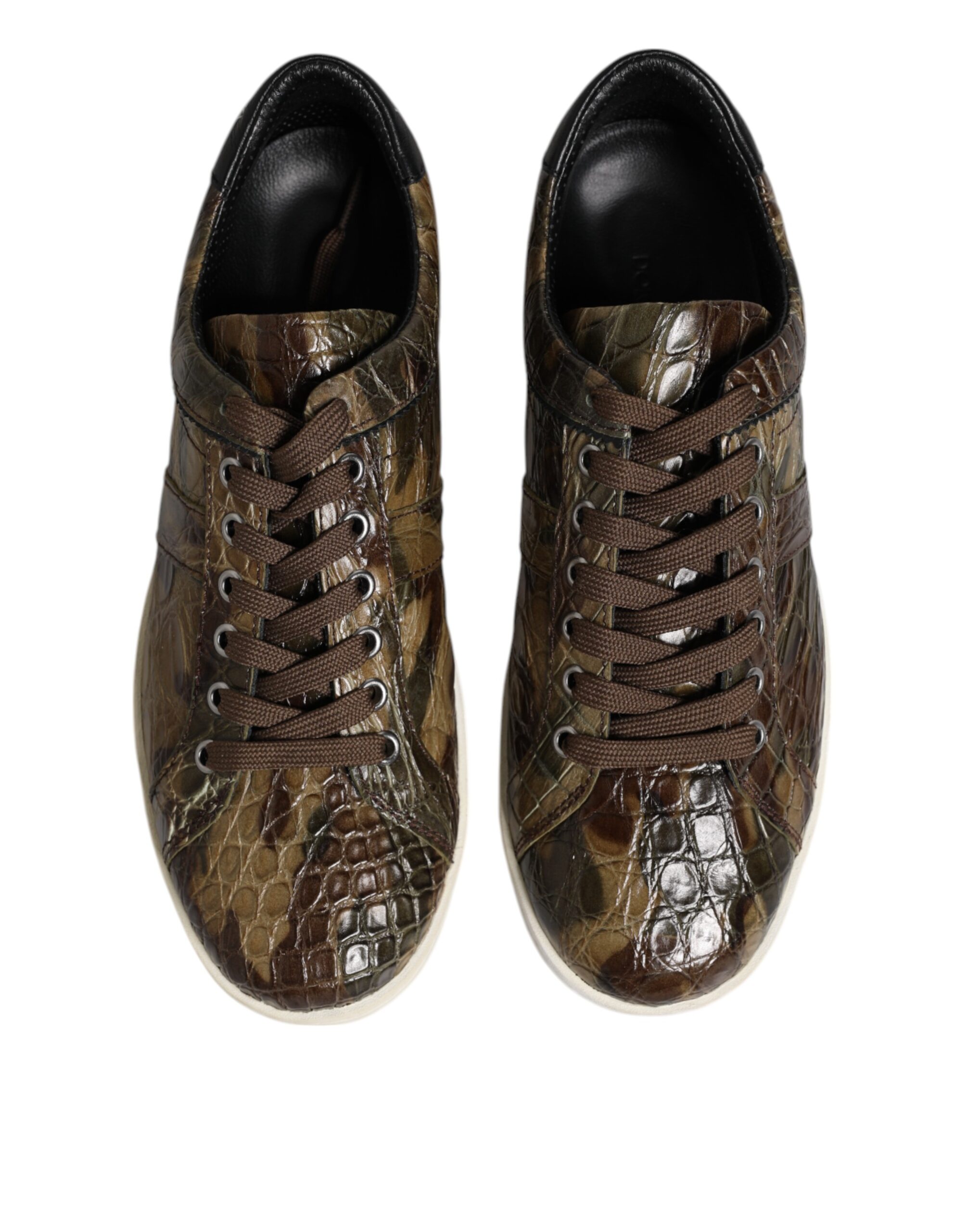 Dolce & Gabbana Brown Exotic Leather Low Top Sneakers Shoes - Image 3