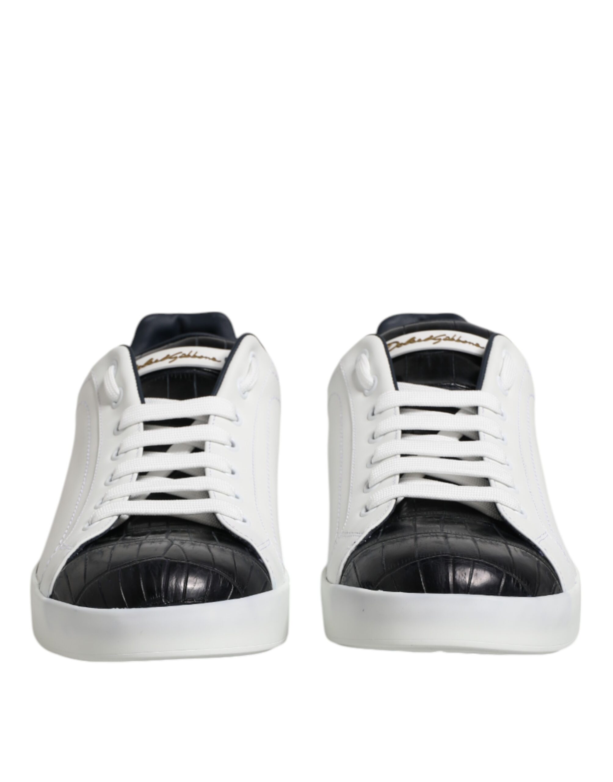 Dolce & Gabbana White Black Leather Portofino Sneaker Shoes - Image 2