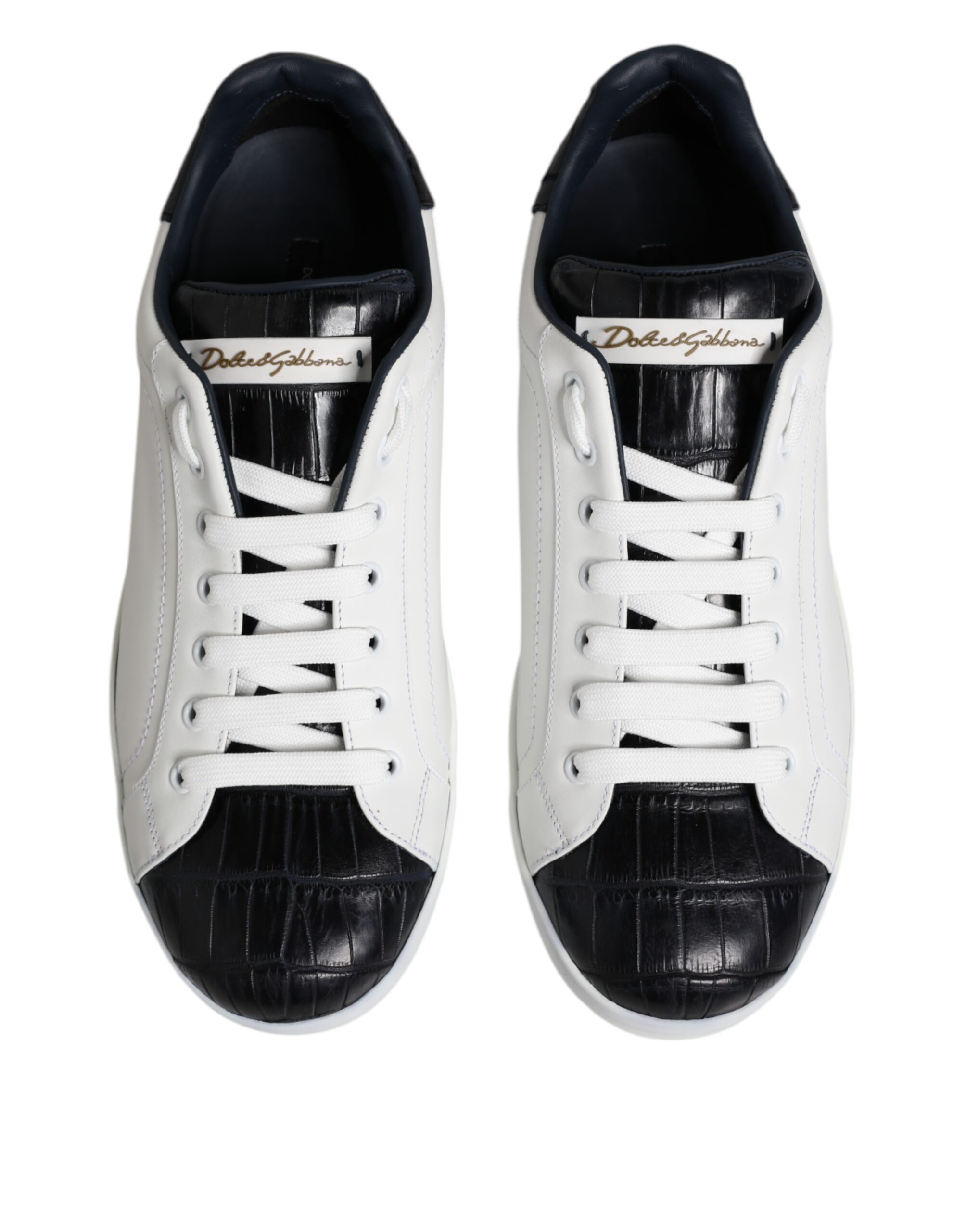 Dolce & Gabbana White Black Leather Portofino Sneaker Shoes - Image 3