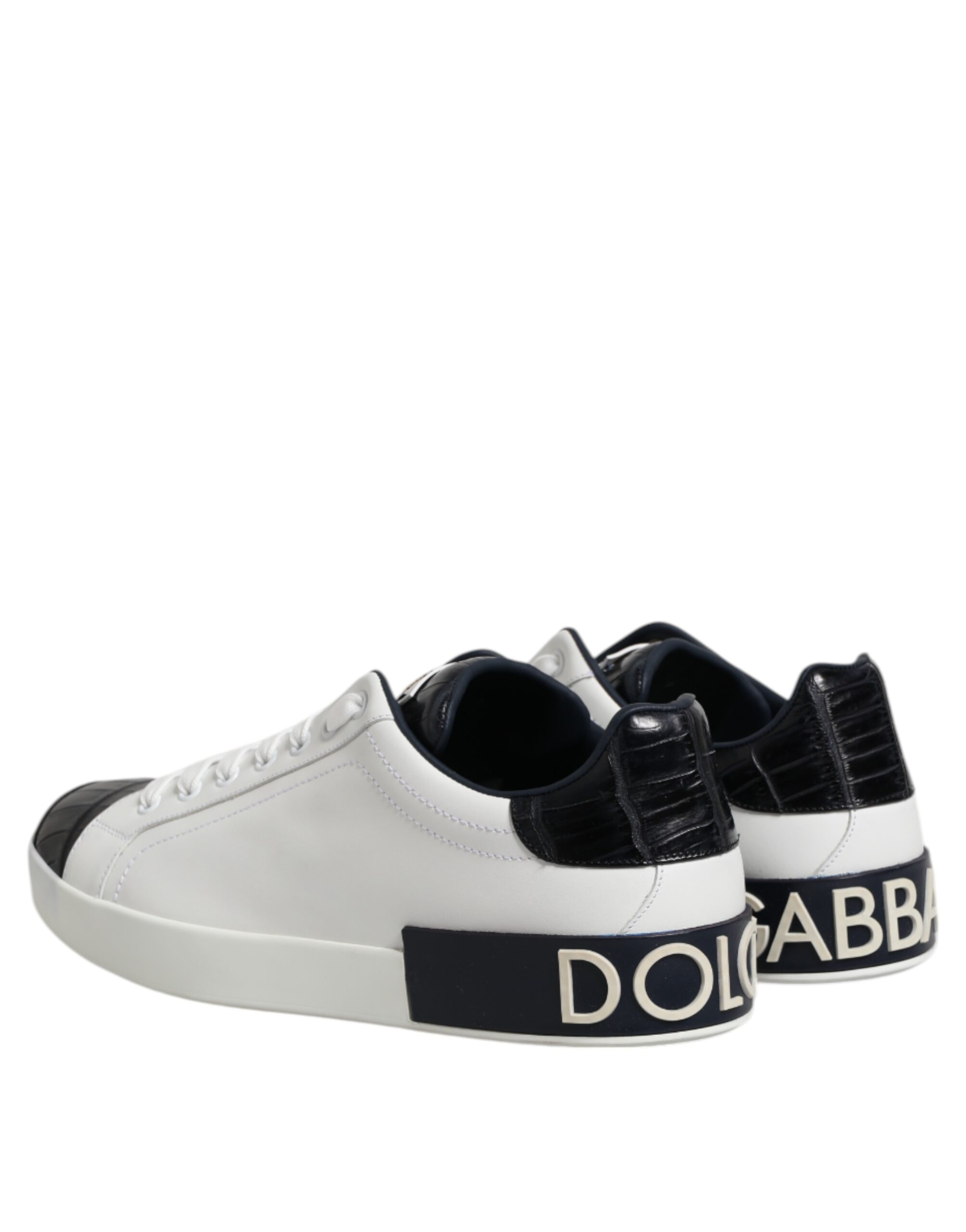 Dolce & Gabbana White Black Leather Portofino Sneaker Shoes - Image 5