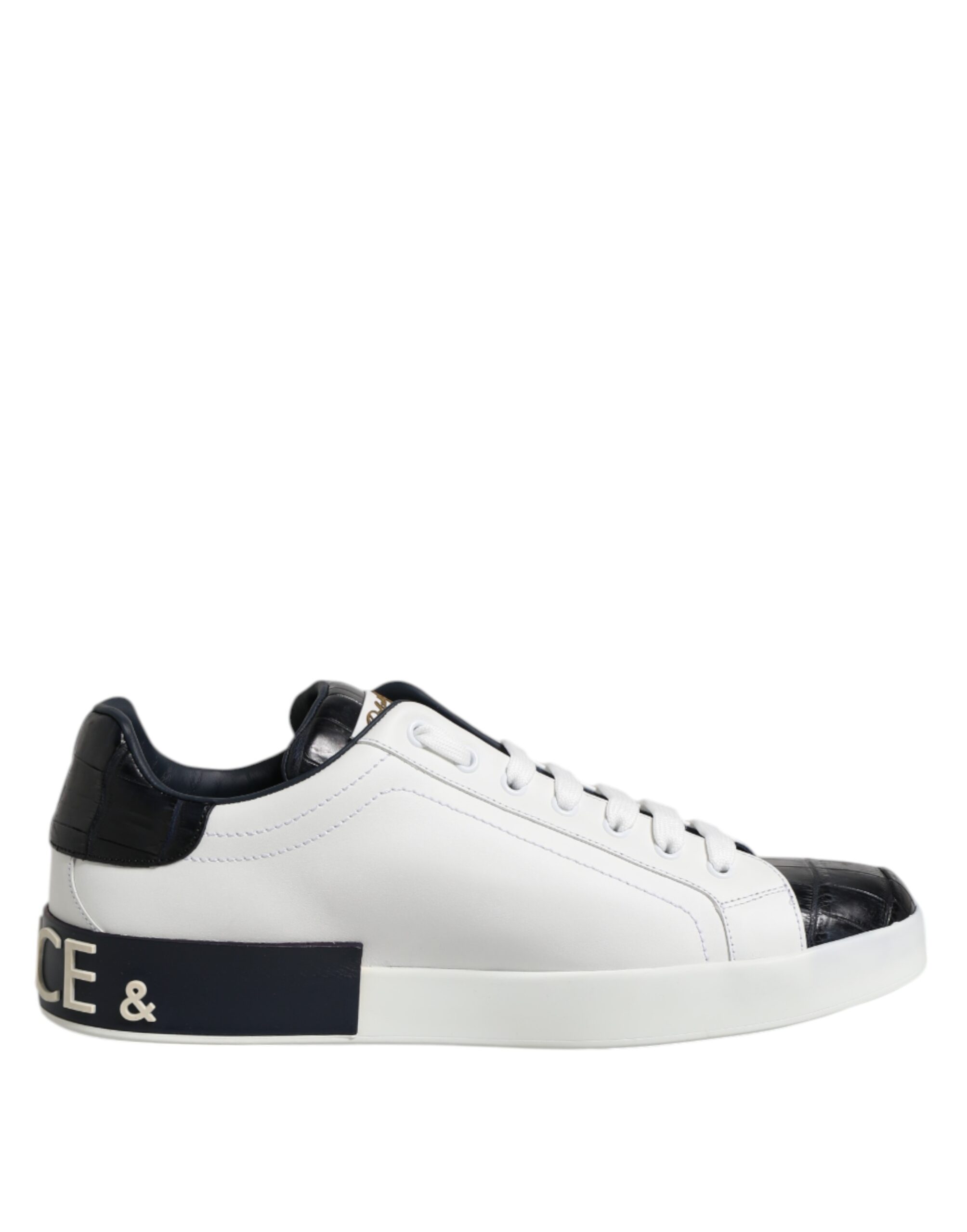 Dolce & Gabbana White Black Leather Portofino Sneaker Shoes - Image 7