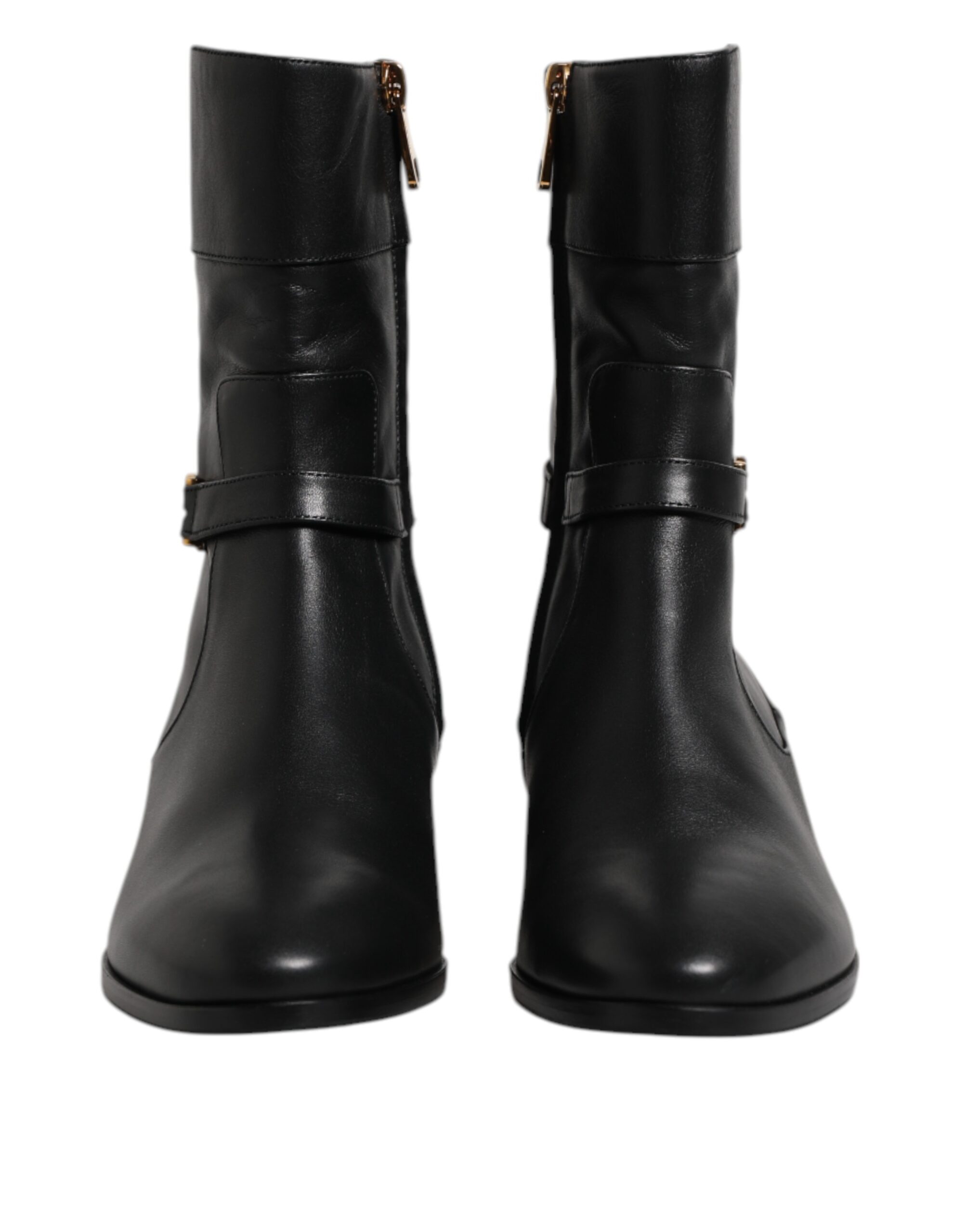 Dolce & Gabbana Black Leather Flats Logo Short Boots Shoes - Image 2