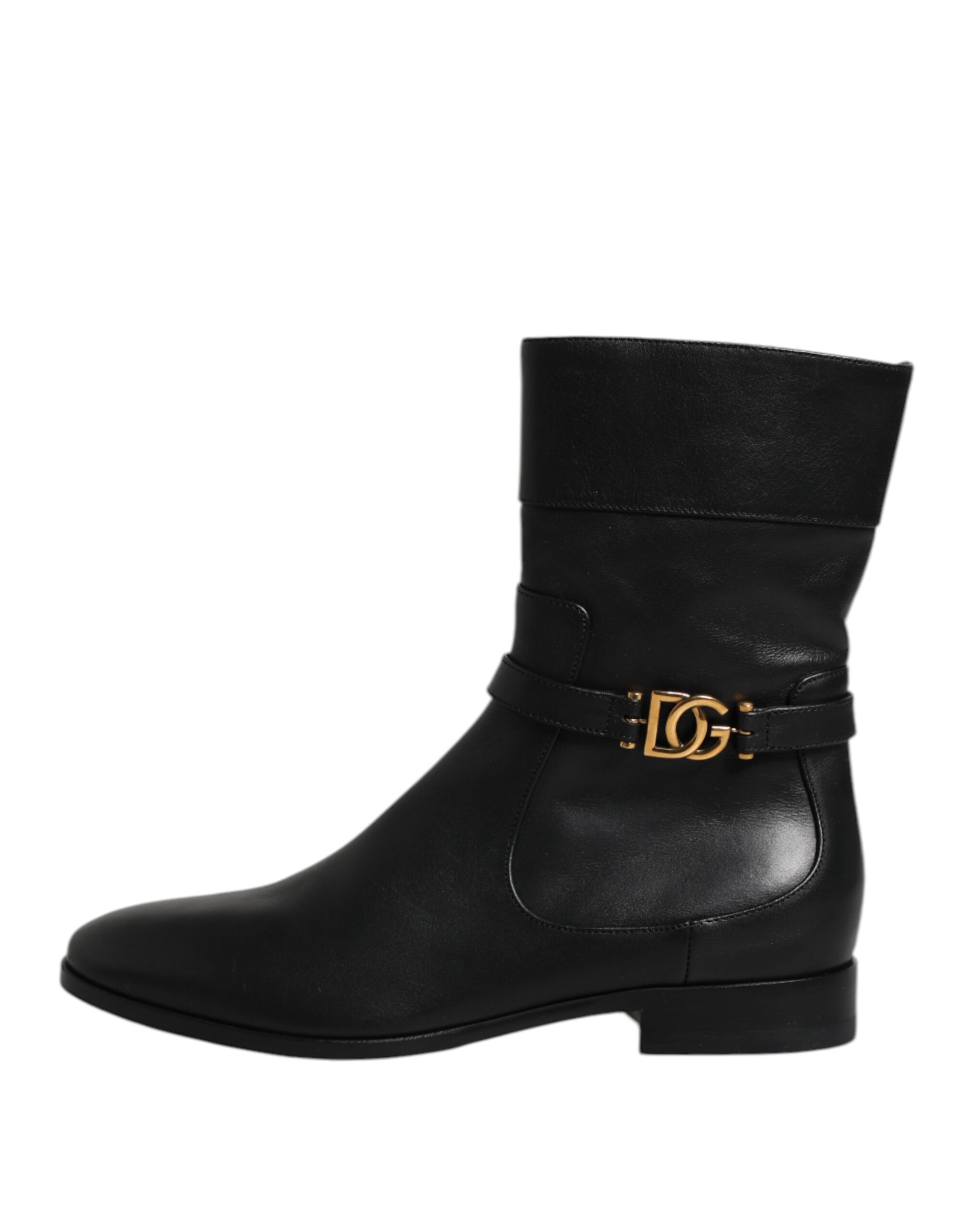 Dolce & Gabbana Black Leather Flats Logo Short Boots Shoes - Image 6