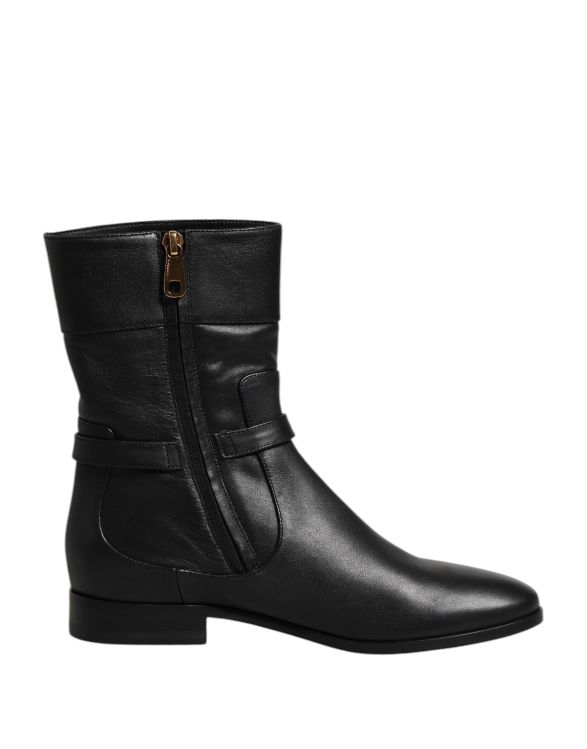 Dolce & Gabbana Black Leather Flats Logo Short Boots Shoes - Image 7