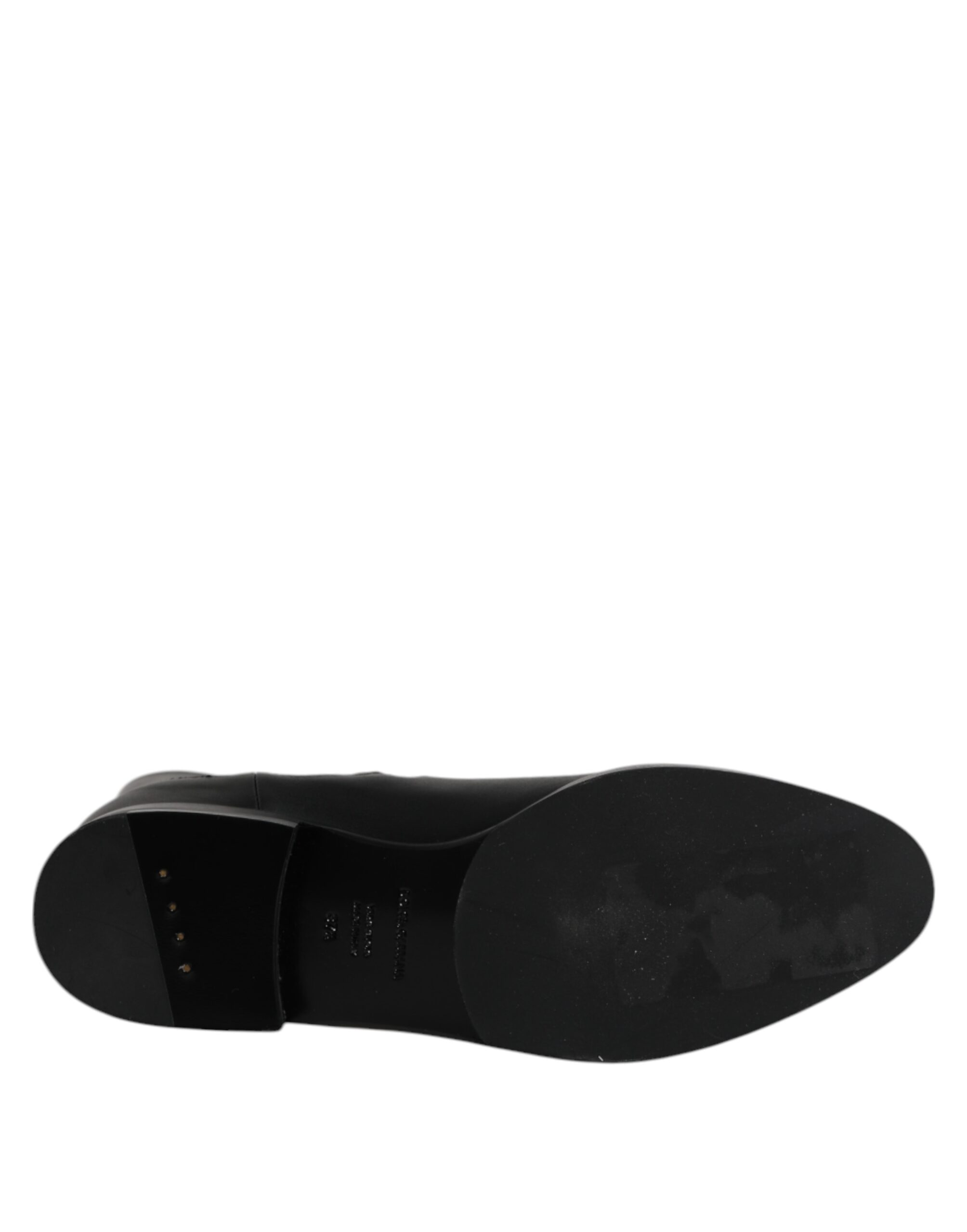 Dolce & Gabbana Black Leather Flats Logo Short Boots Shoes - Image 8