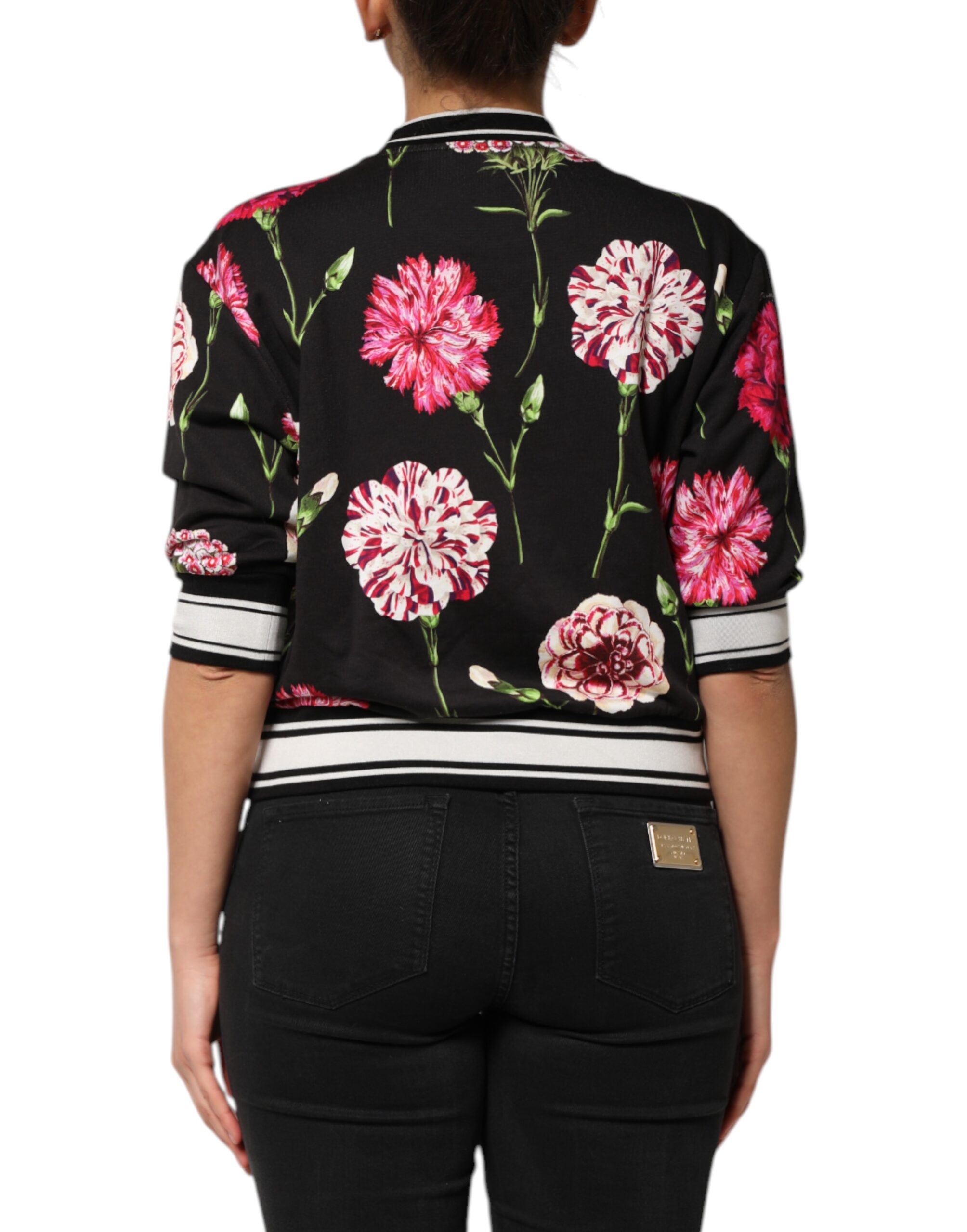 Dolce & Gabbana Black Floral Print Cotton Short Sleeves Top - Image 4