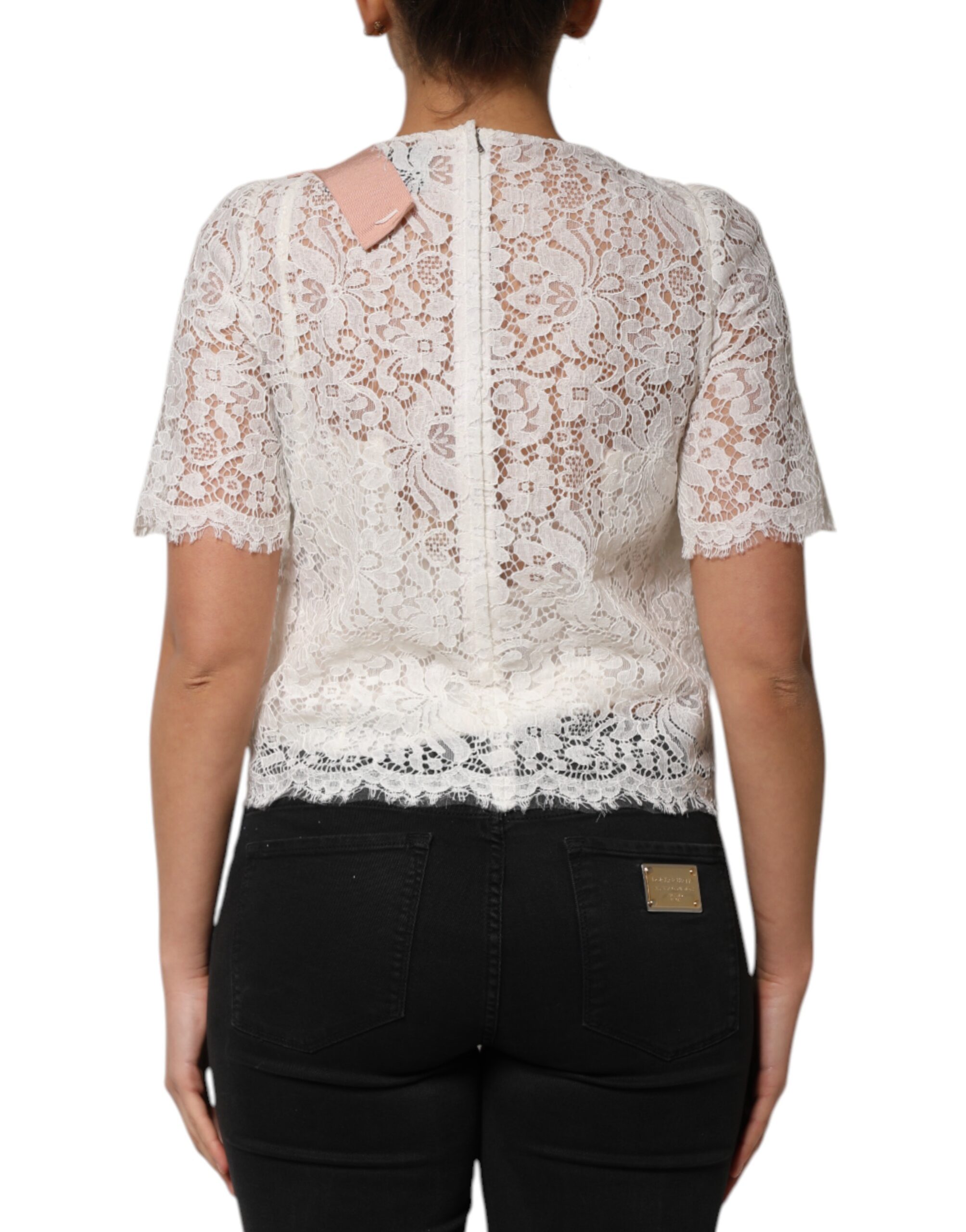 Dolce & Gabbana White Floral Lace Short Sleeves Blouse Top - Image 4
