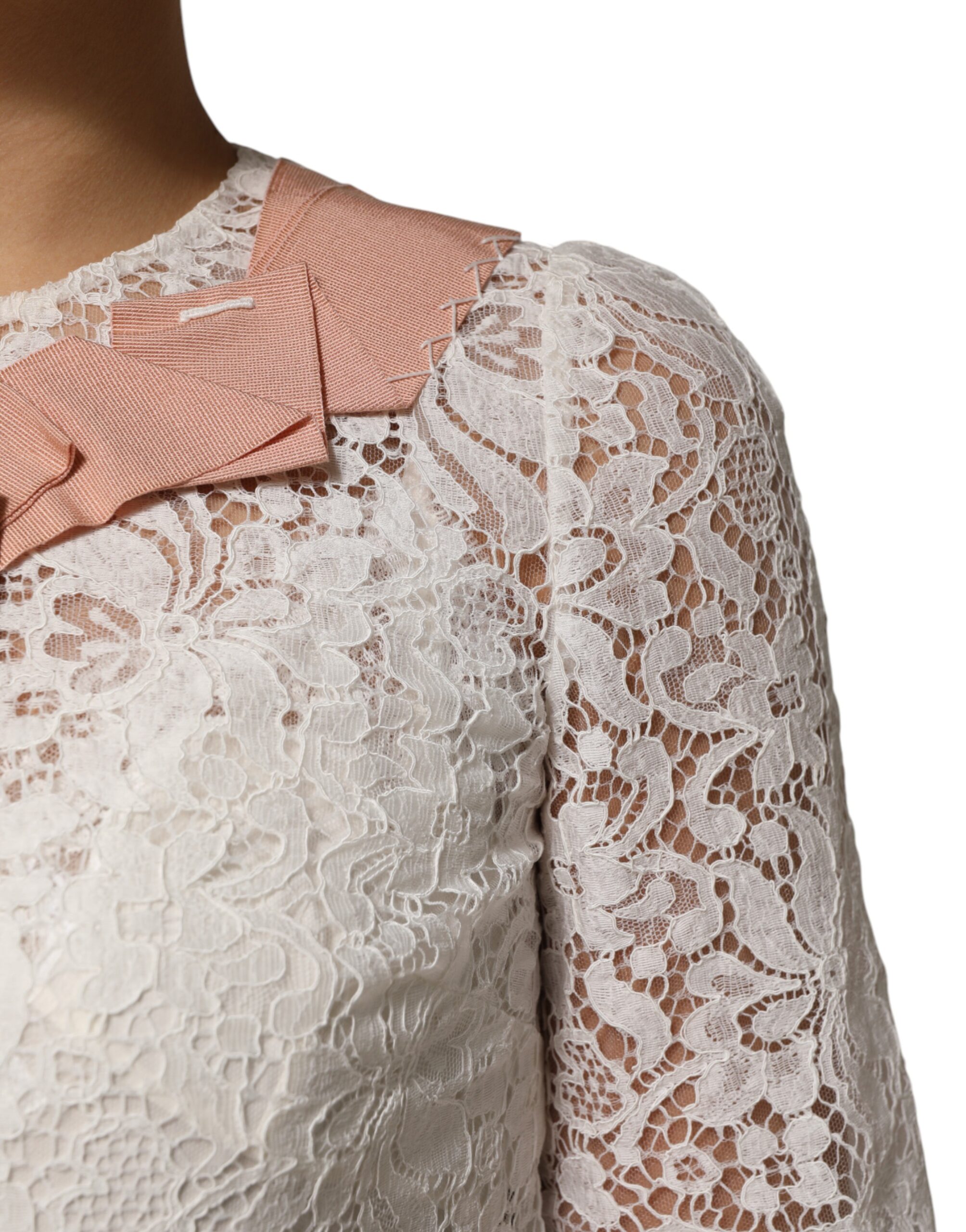 Dolce & Gabbana White Floral Lace Short Sleeves Blouse Top - Image 5