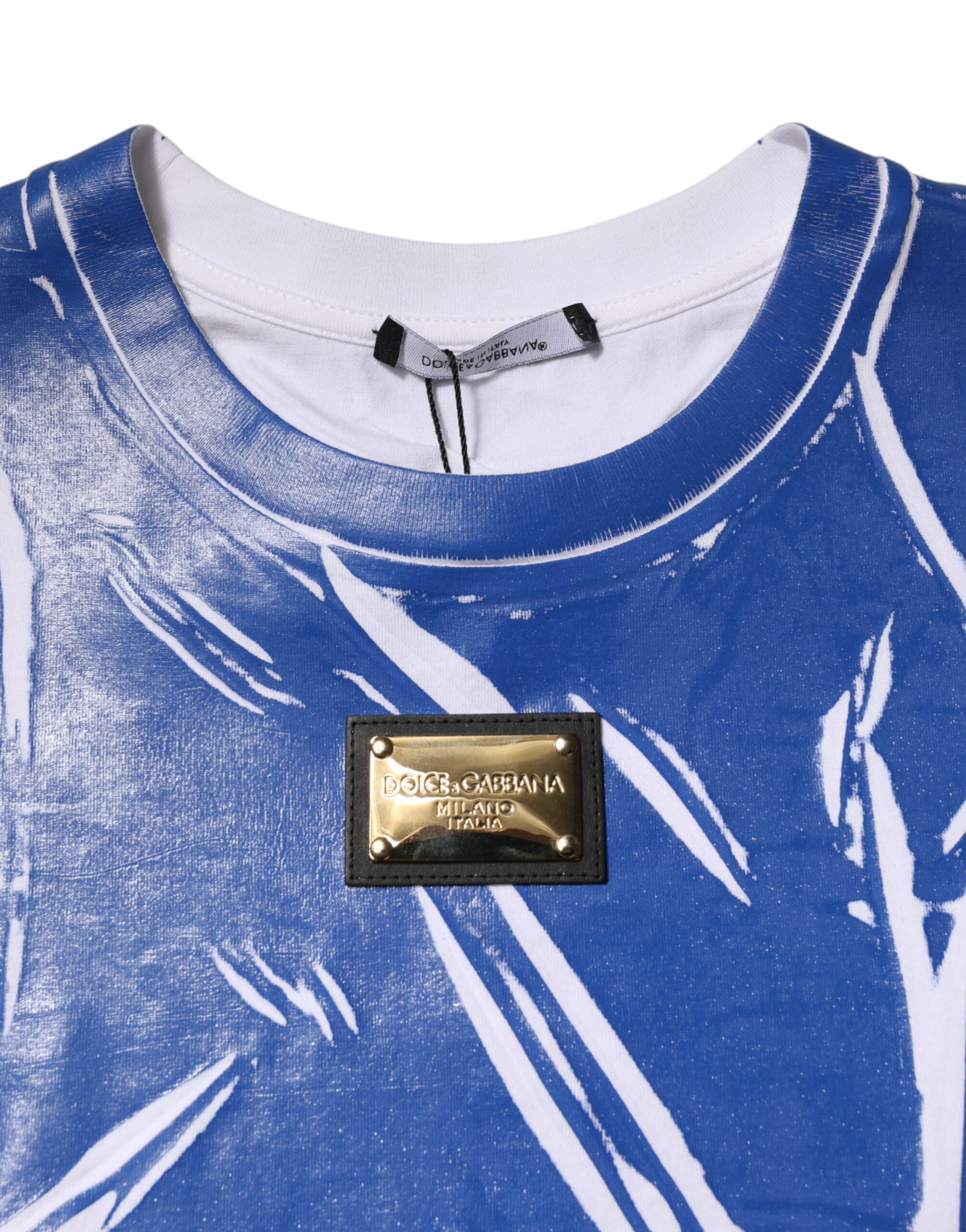 Dolce & Gabbana Blue White Cotton Logo Plaque Women Tank Top - Image 6