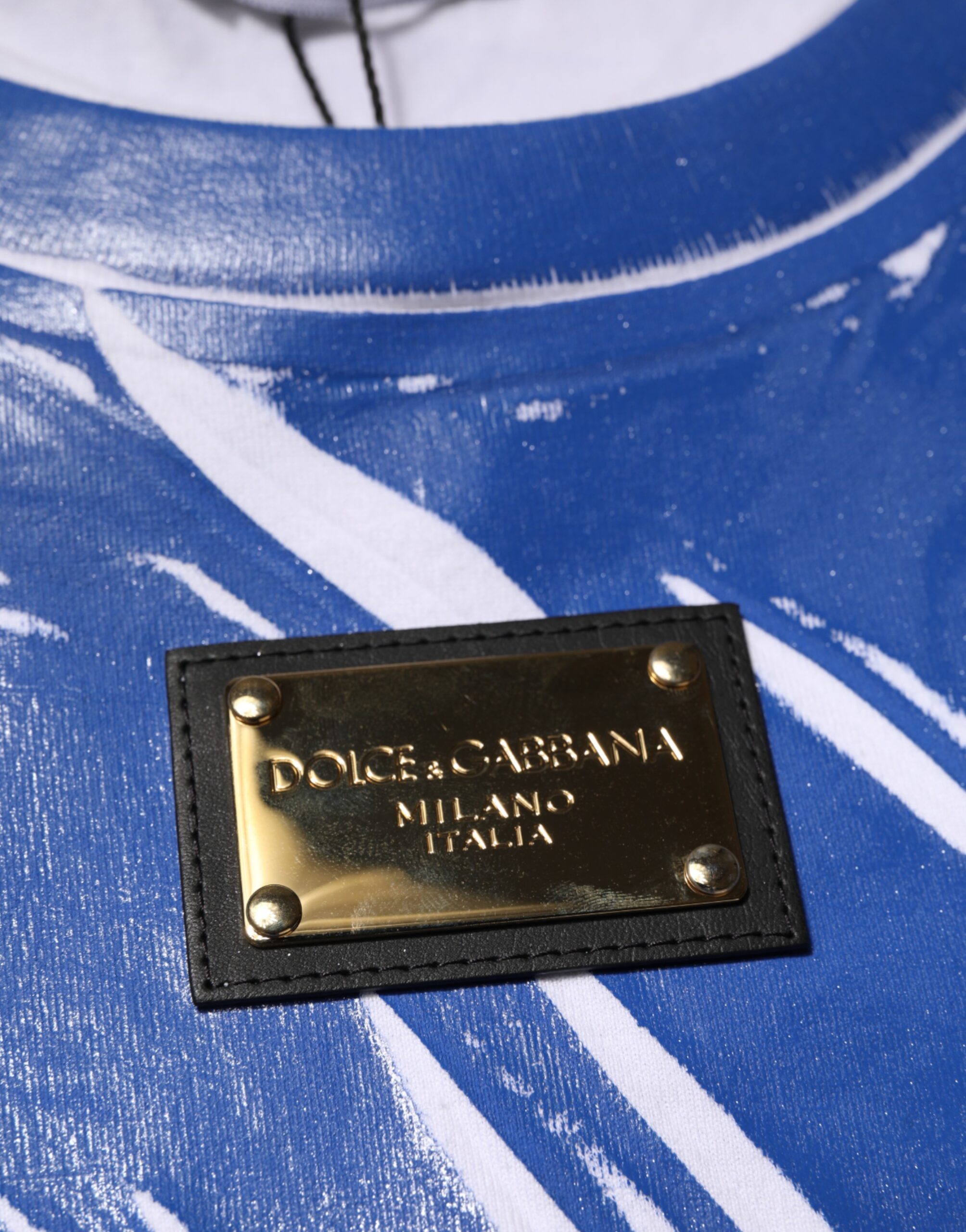 Dolce & Gabbana Blue White Cotton Logo Plaque Women Tank Top - Image 7
