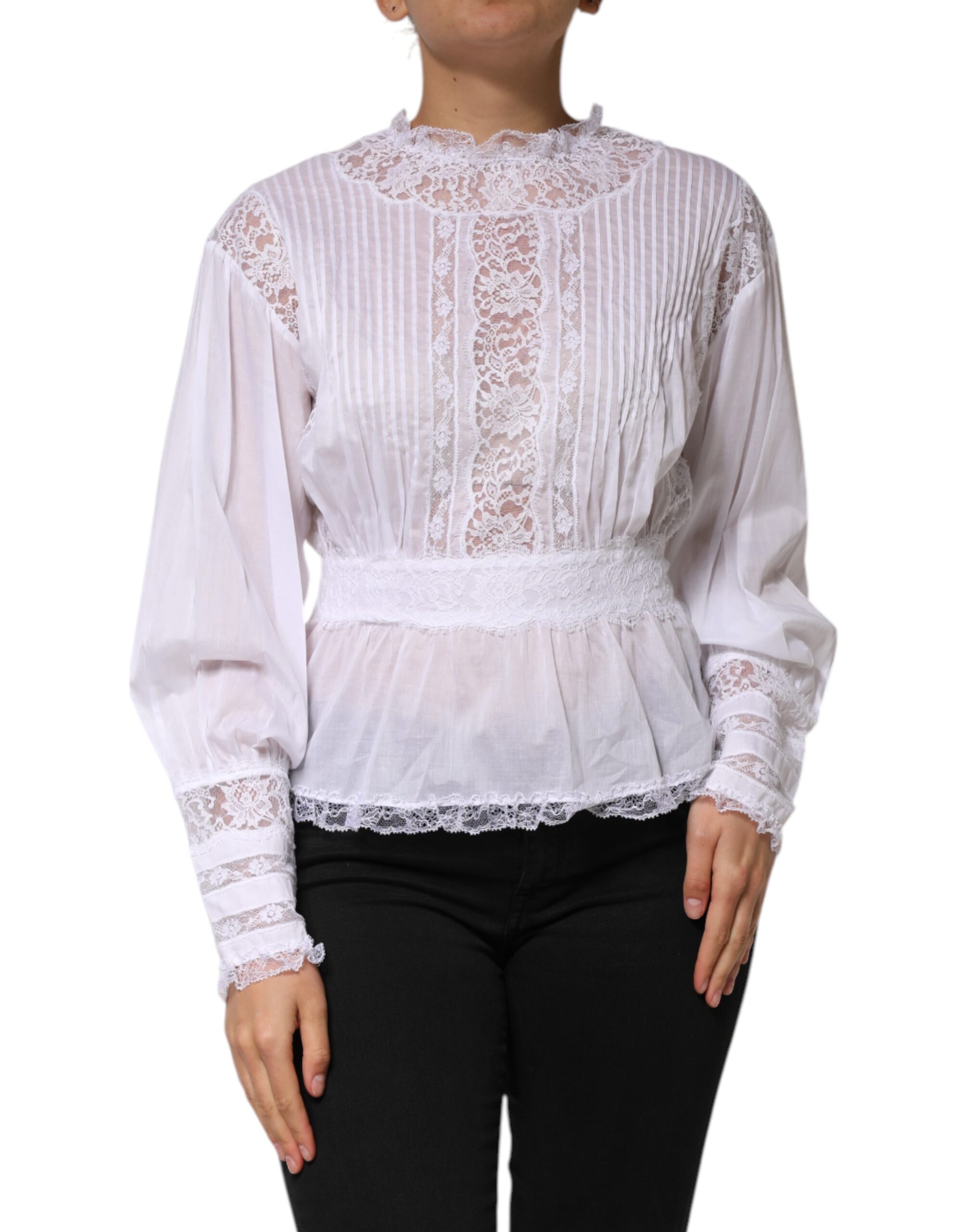 Dolce & Gabbana White Cotton Floral Lace Long Sleeves Top - Image 2