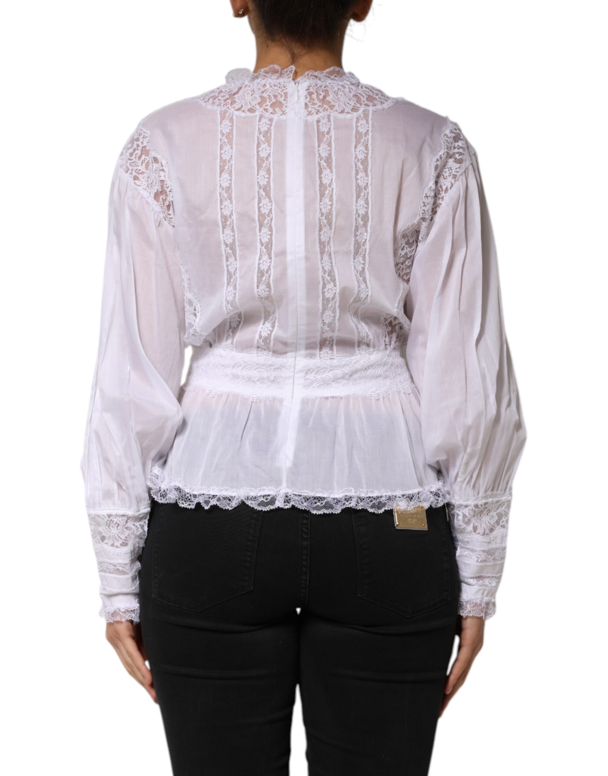 Dolce & Gabbana White Cotton Floral Lace Long Sleeves Top - Image 4