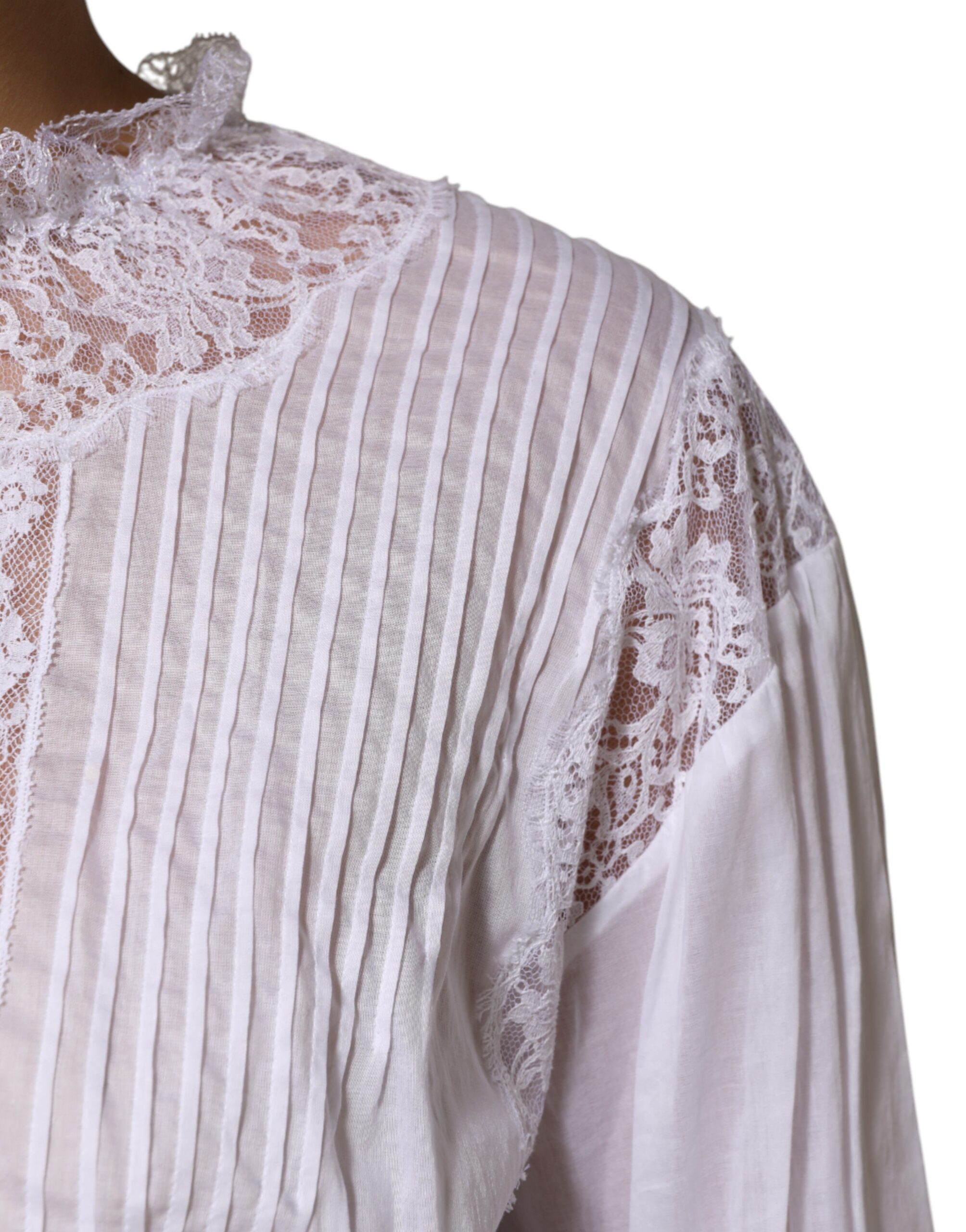 Dolce & Gabbana White Cotton Floral Lace Long Sleeves Top - Image 5