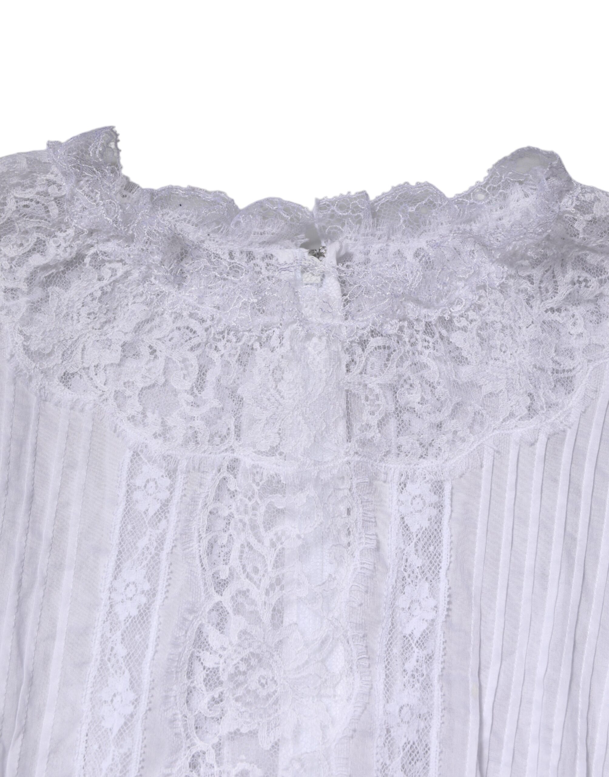 Dolce & Gabbana White Cotton Floral Lace Long Sleeves Top - Image 6