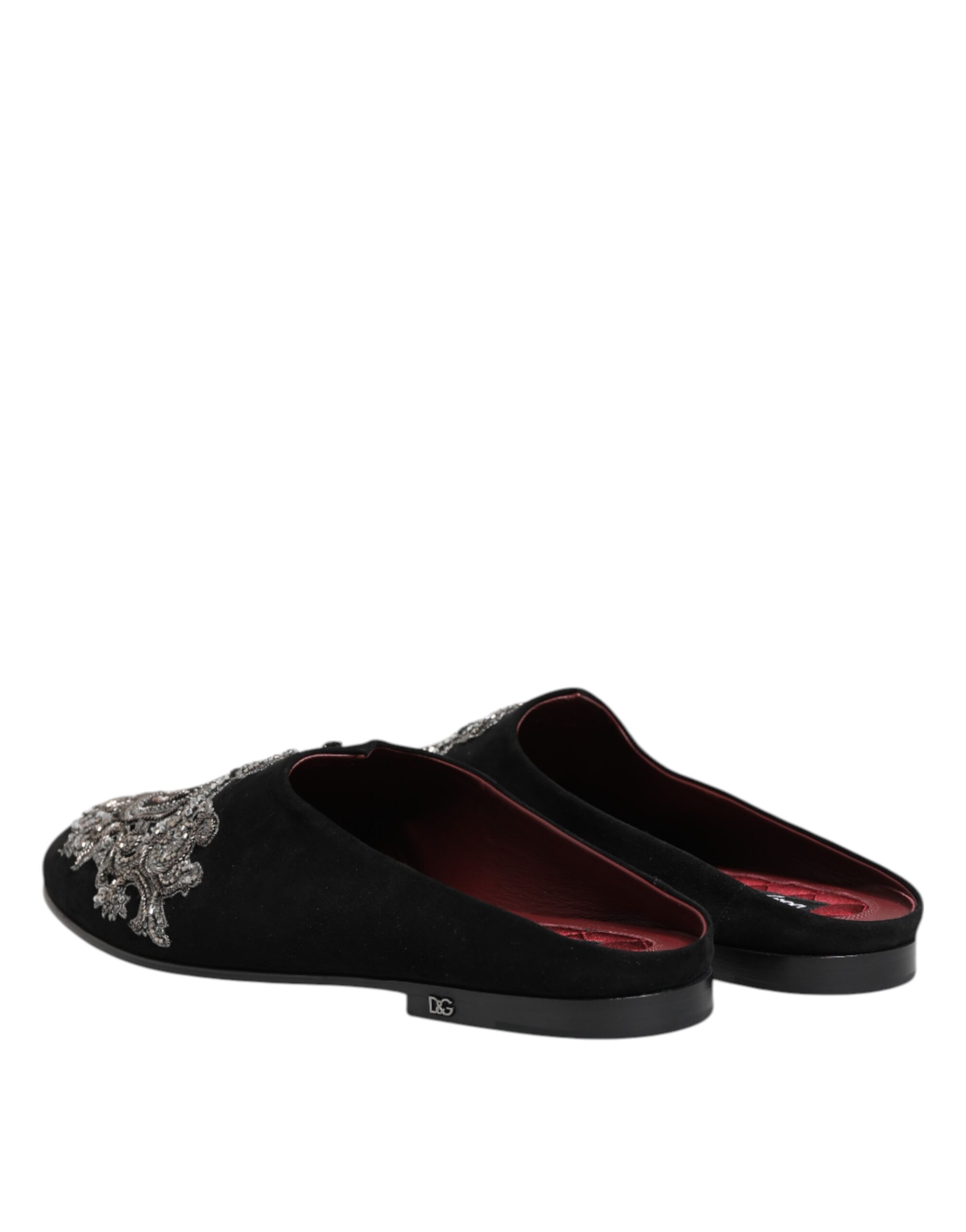 Dolce & Gabbana Black Velvet Slides DG Crown Slipper Shoes - Image 5