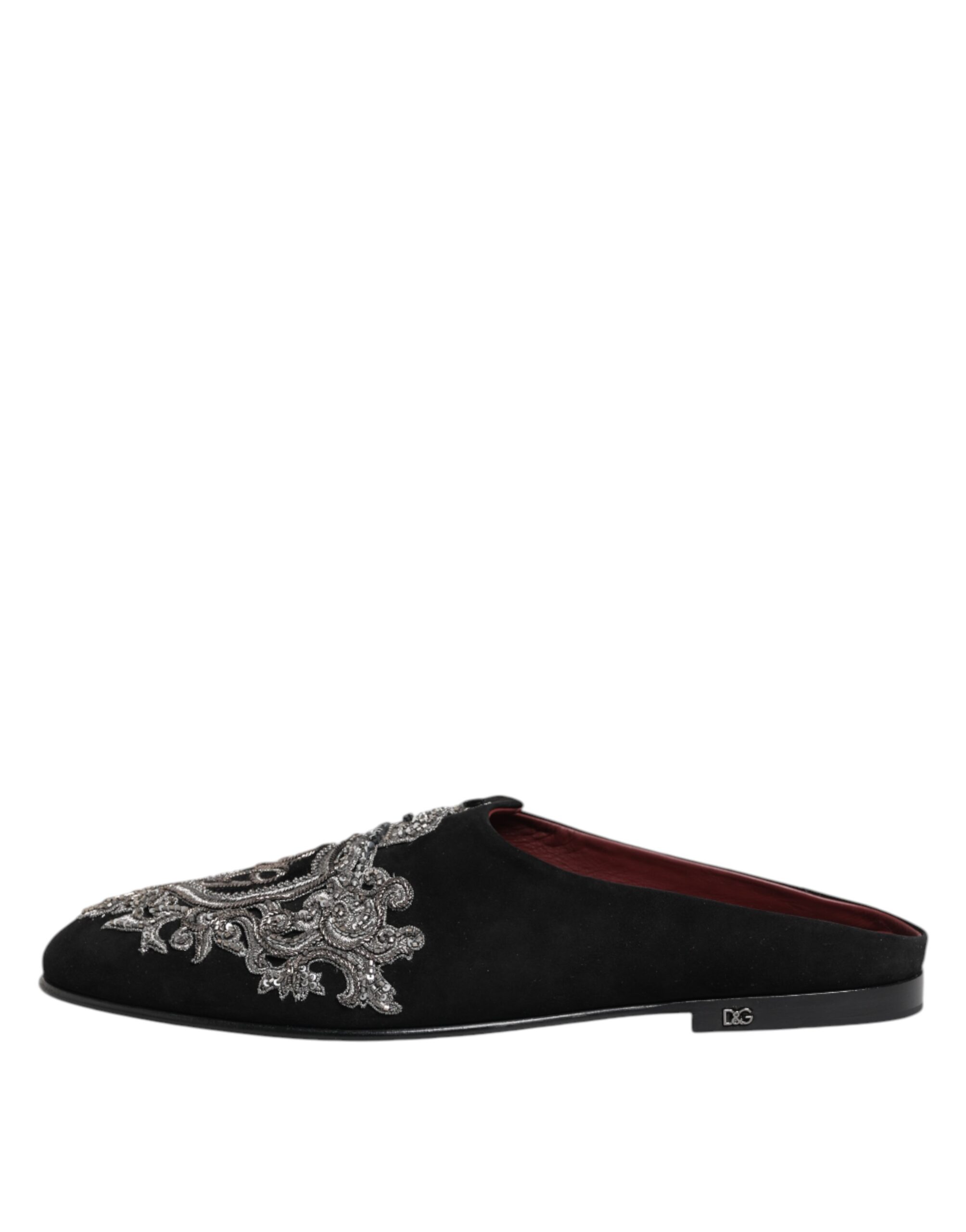 Dolce & Gabbana Black Velvet Slides DG Crown Slipper Shoes - Image 6