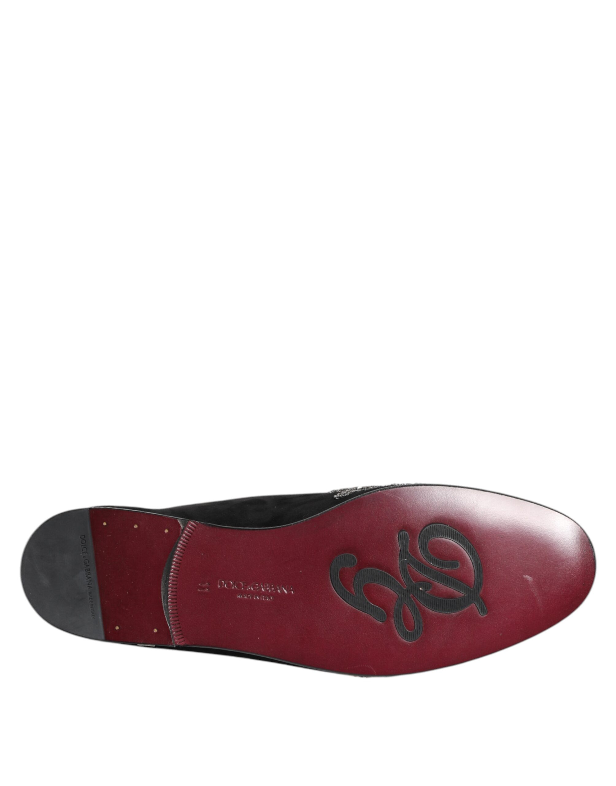 Dolce & Gabbana Black Velvet Slides DG Crown Slipper Shoes - Image 8