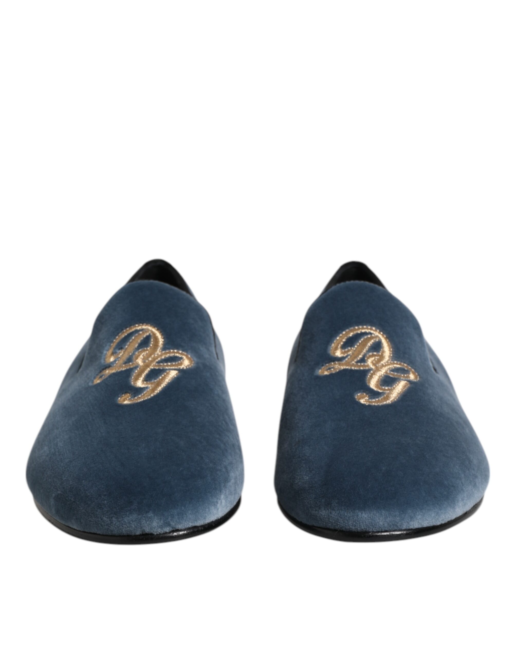 Dolce & Gabbana Blue Velvet DG Logo Loafers Formal Shoes - Image 2