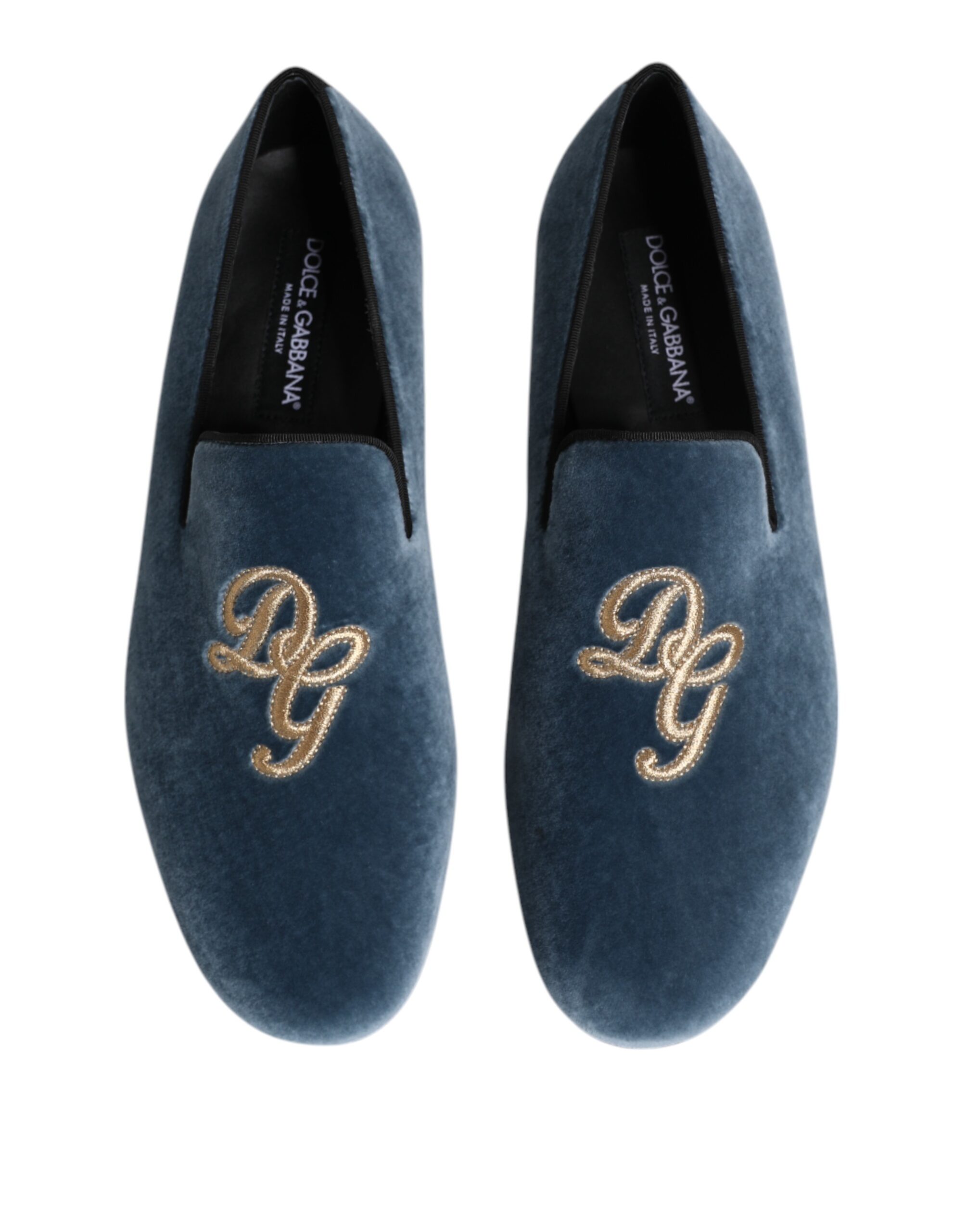 Dolce & Gabbana Blue Velvet DG Logo Loafers Formal Shoes - Image 3
