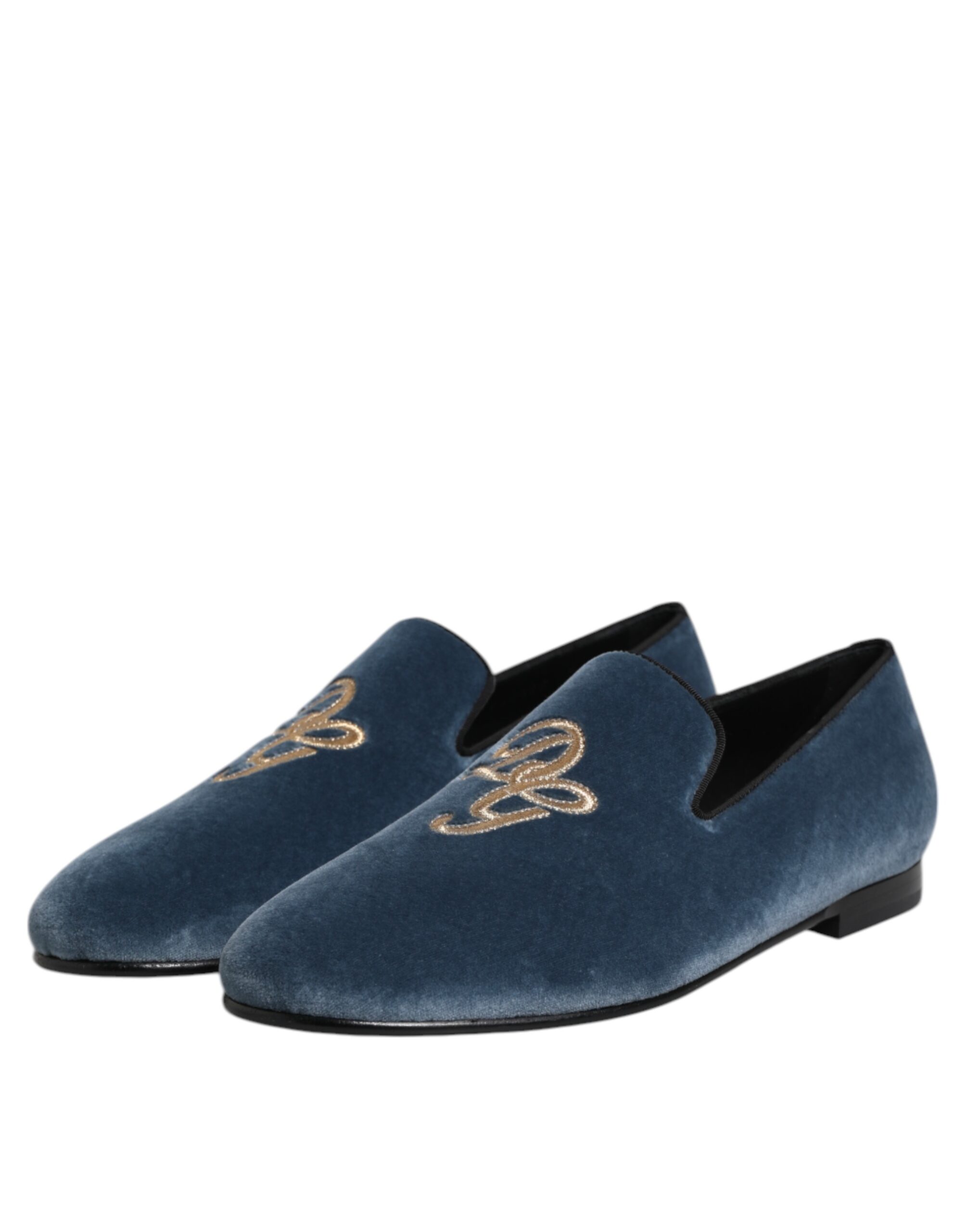 Dolce & Gabbana Blue Velvet DG Logo Loafers Formal Shoes - Image 4