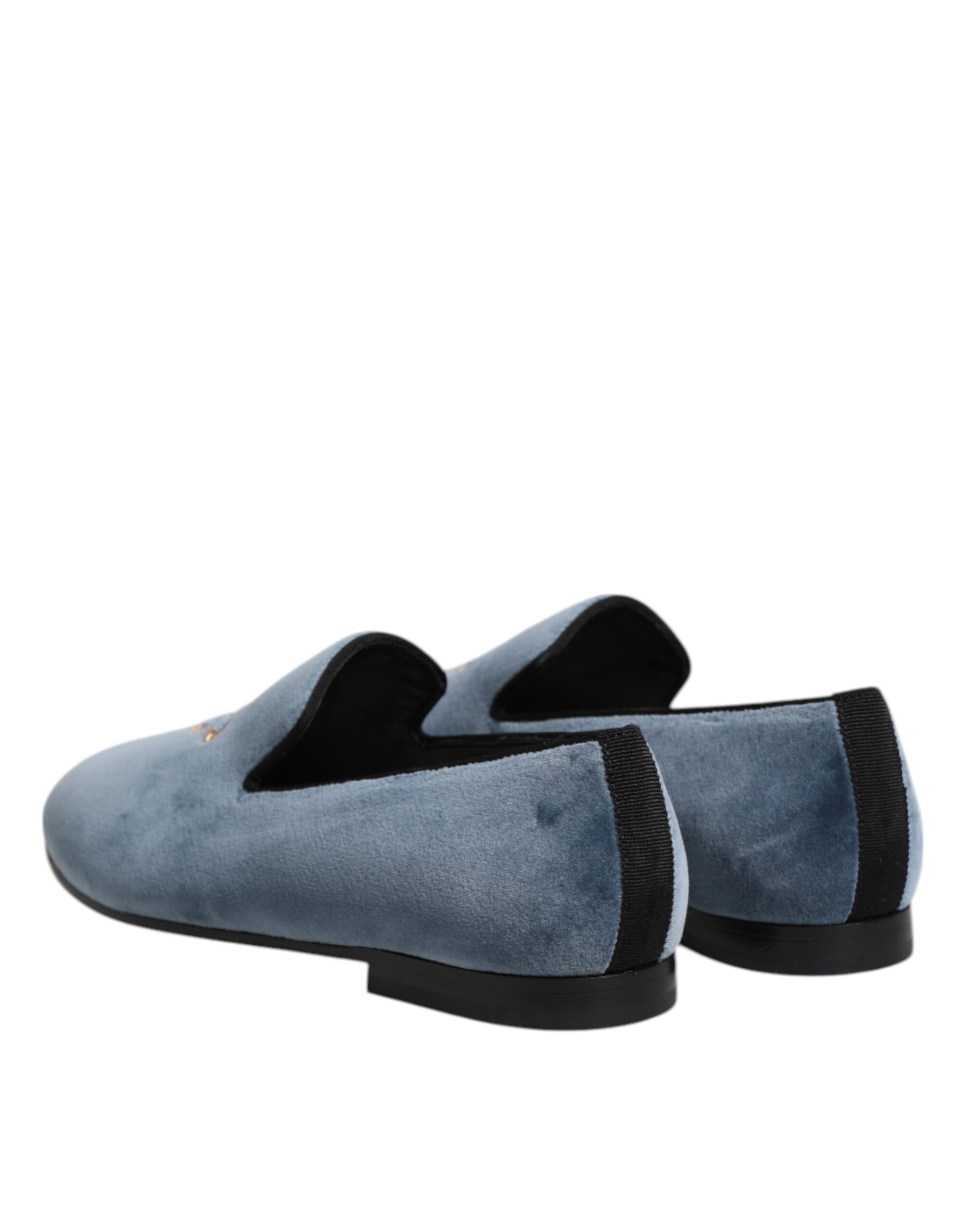 Dolce & Gabbana Blue Velvet DG Logo Loafers Formal Shoes - Image 5