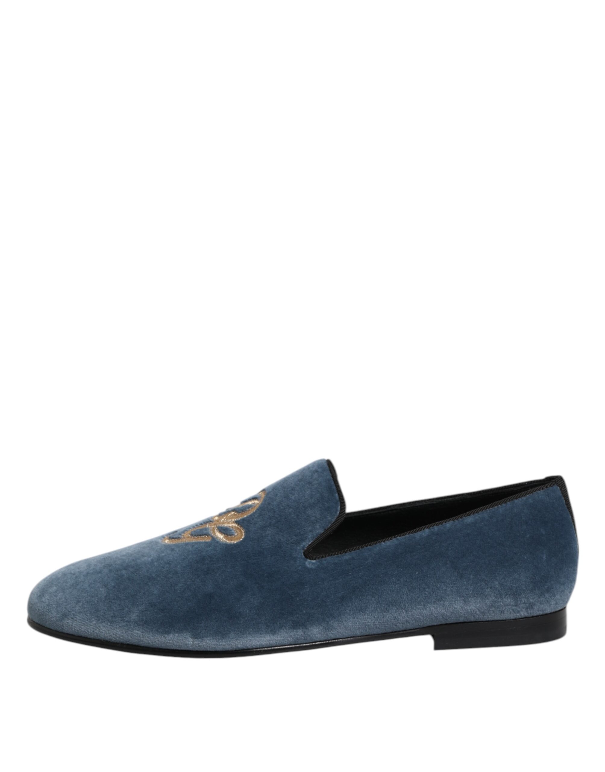 Dolce & Gabbana Blue Velvet DG Logo Loafers Formal Shoes - Image 6