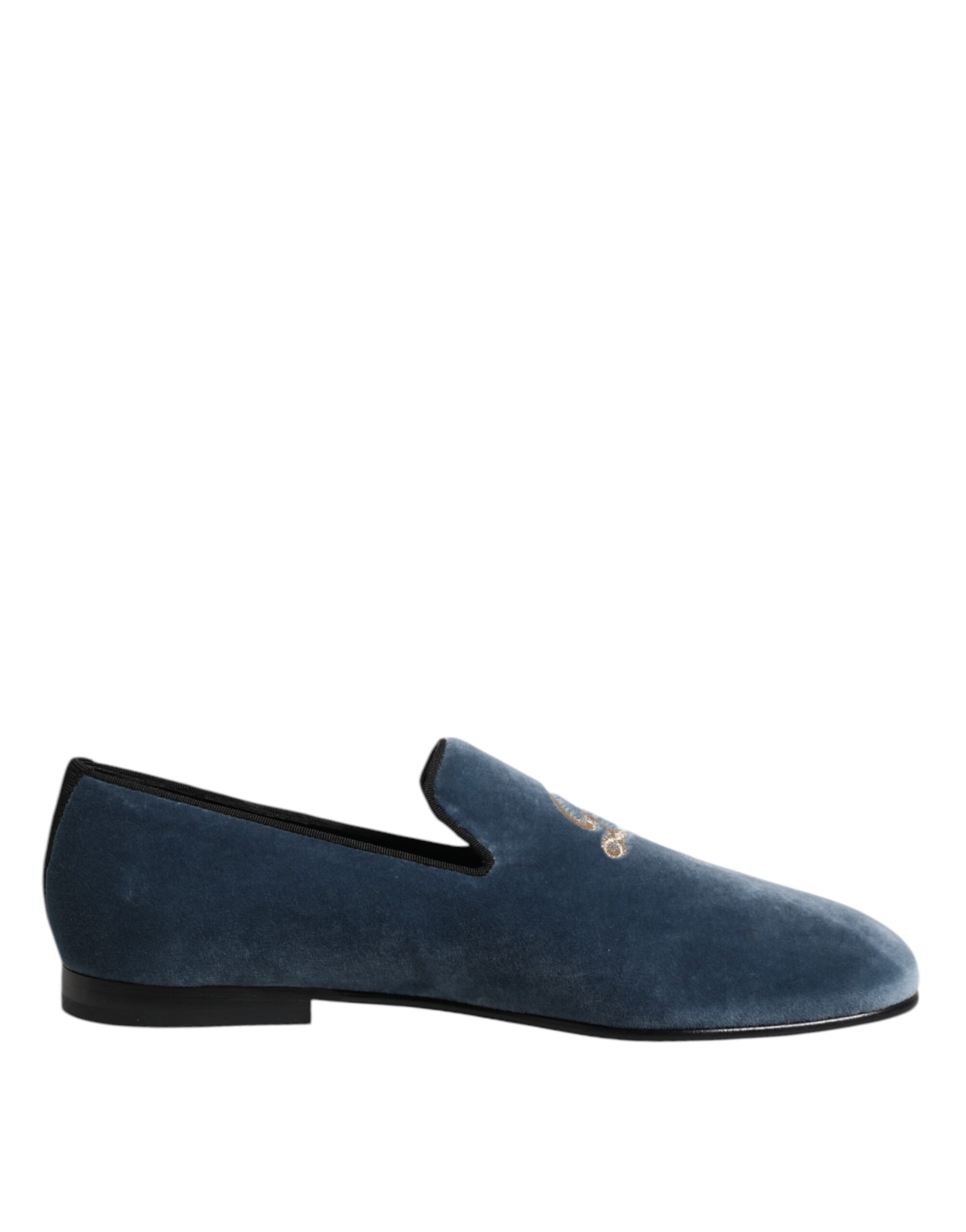 Dolce & Gabbana Blue Velvet DG Logo Loafers Formal Shoes - Image 7