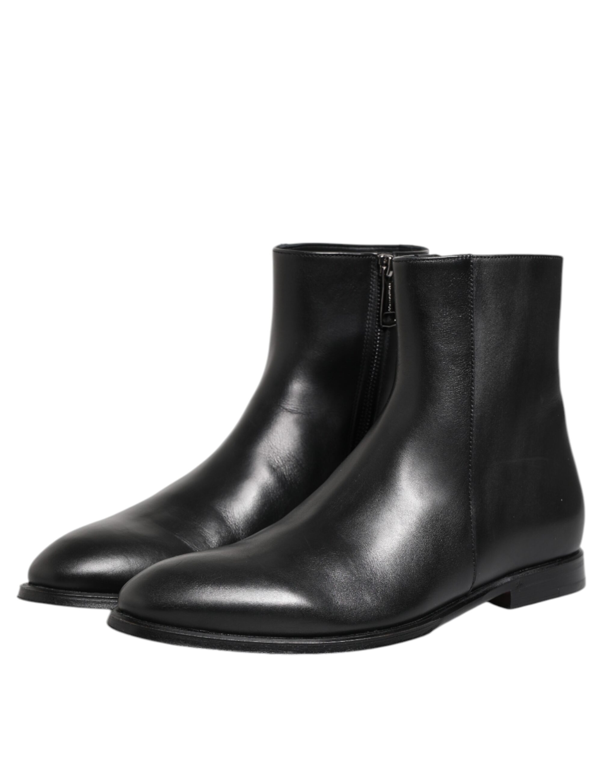 Dolce & Gabbana Black Leather Mid Calf Men Boots Shoes - Image 4