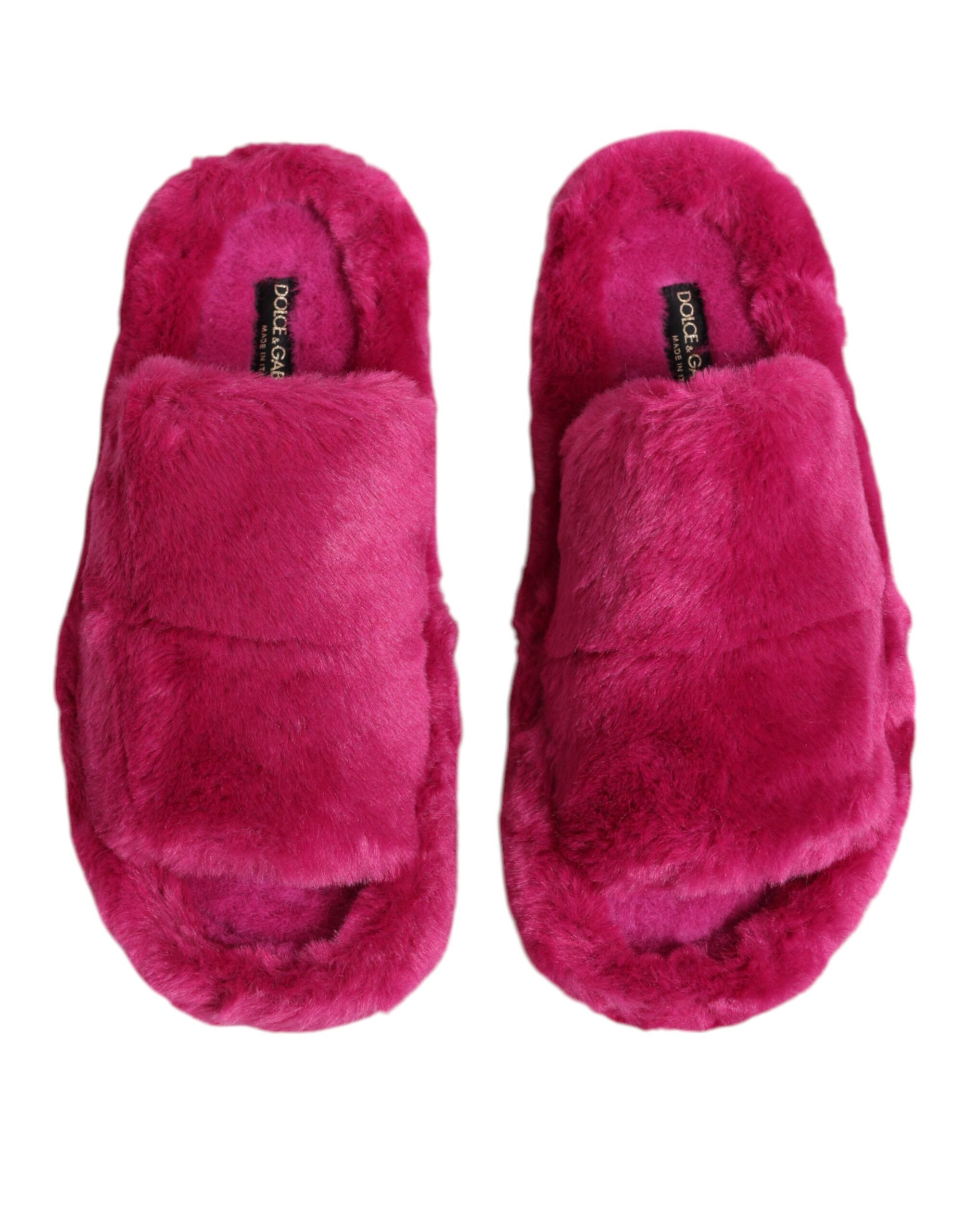 Dolce & Gabbana Pink Acrylic Faux Fur Mens Flats Sandals Shoes - Image 3