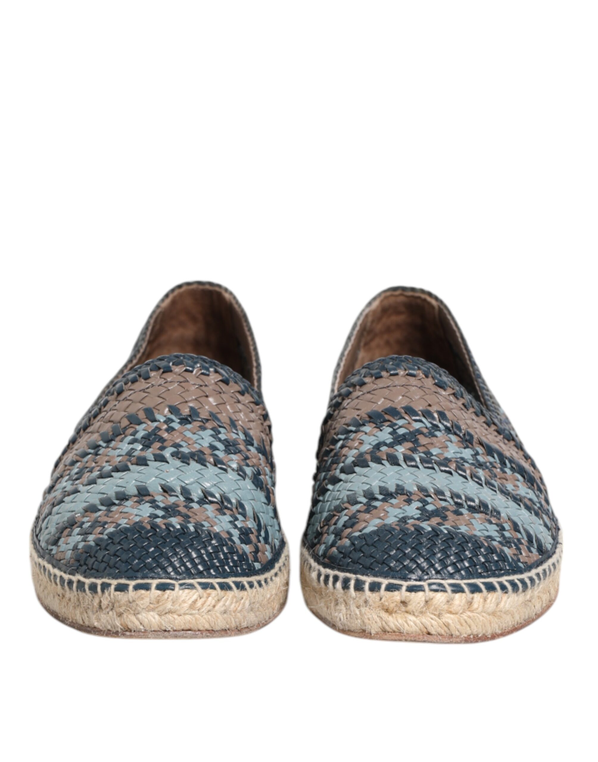 Dolce & Gabbana Blue Gray Woven Leather Buffalo Espadrille Shoes - Image 2