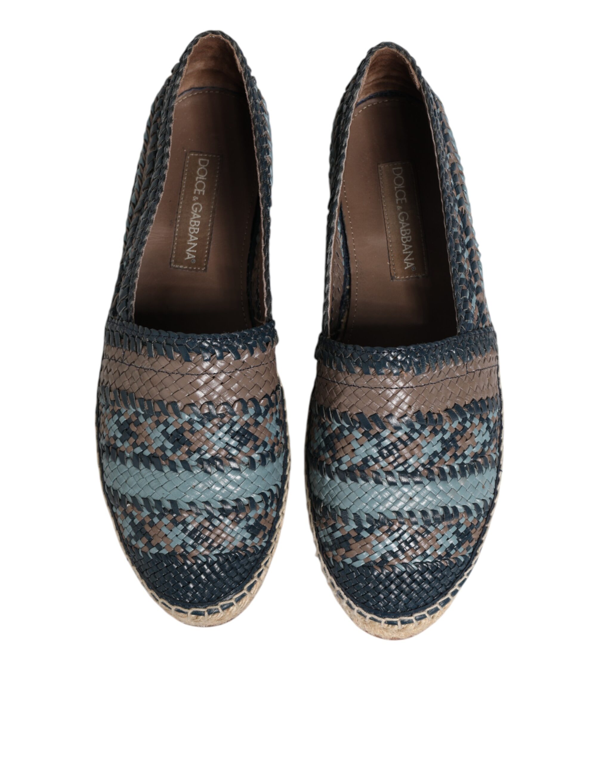 Dolce & Gabbana Blue Gray Woven Leather Buffalo Espadrille Shoes - Image 3